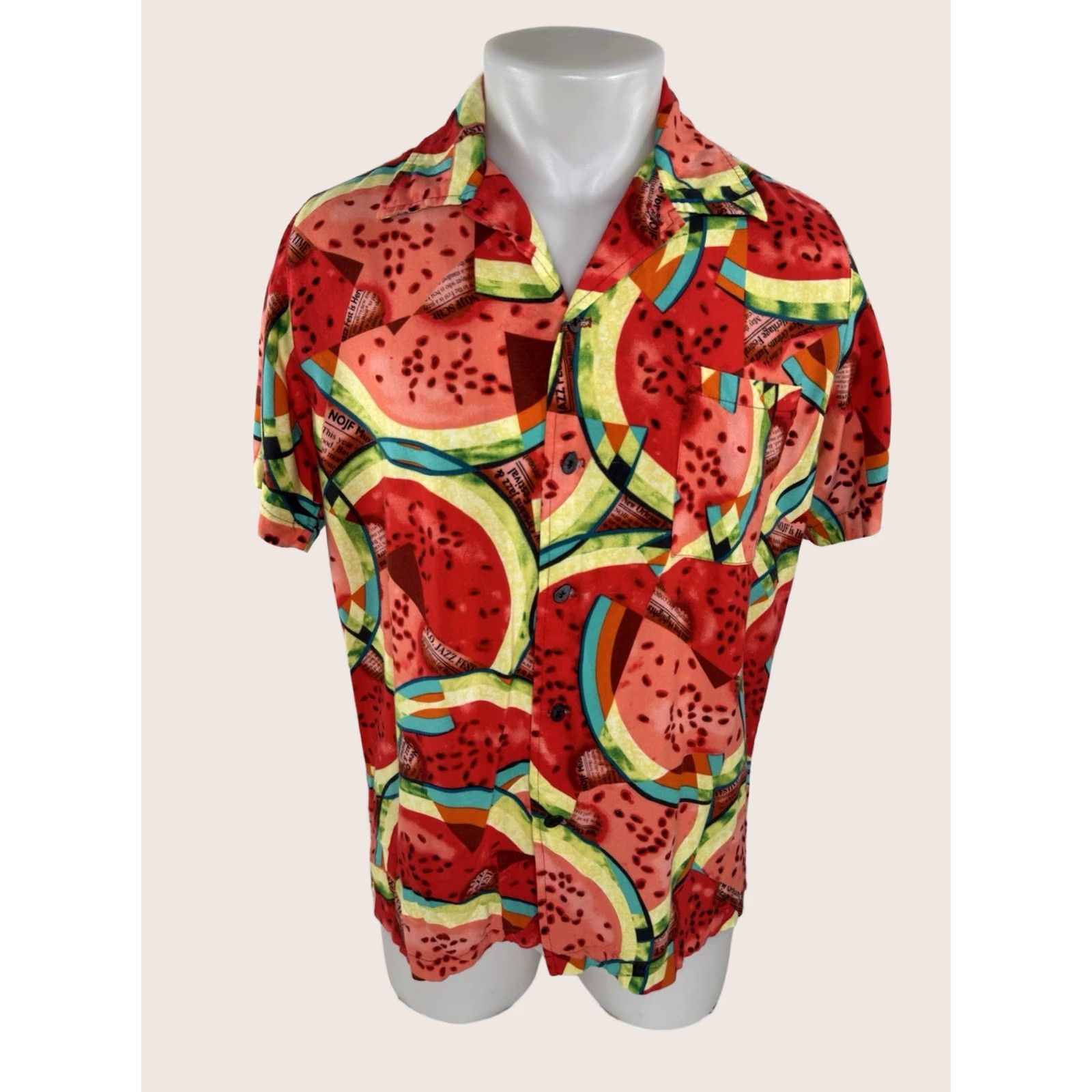 Vintage Bayou Wear NEW ORLEANS JAZZ FESTIVAL Watermelon Shirt Red S Mens Short Sleeve Button-Up Nola Shirt J15 Size US S / EU 44-46 / 1 - 1 Thumbnail