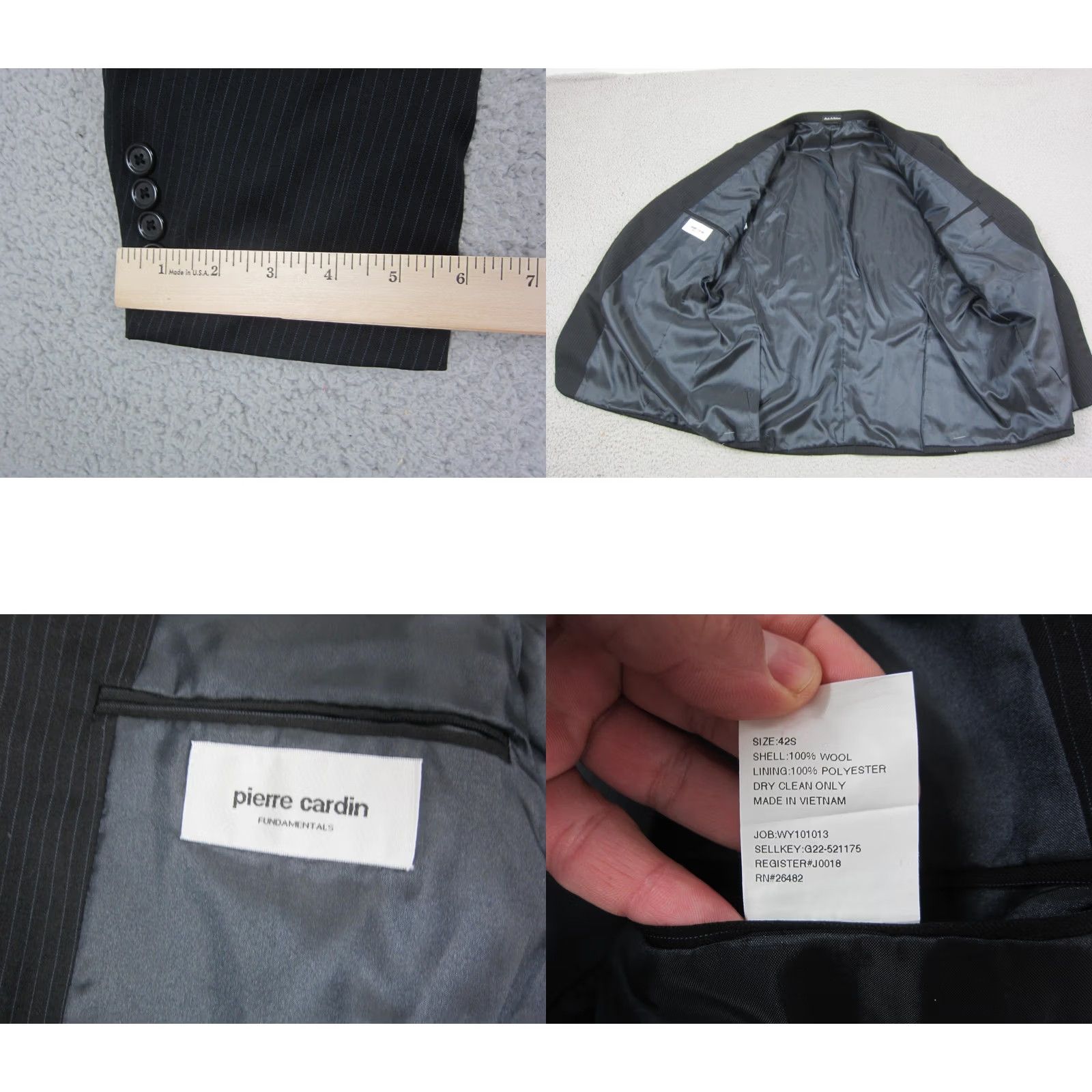 Pierre Cardin Pierre Cardin Blazer Jacket Mens 42S Black Striped Wool Regular Jacket Coat Men Black Striped Wool Blazer 90s Mens Size 42R - 9 Thumbnail