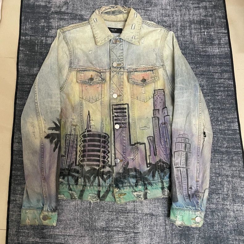 Amiri Black Cotton Jersey Hollywood Demons Print Distressed