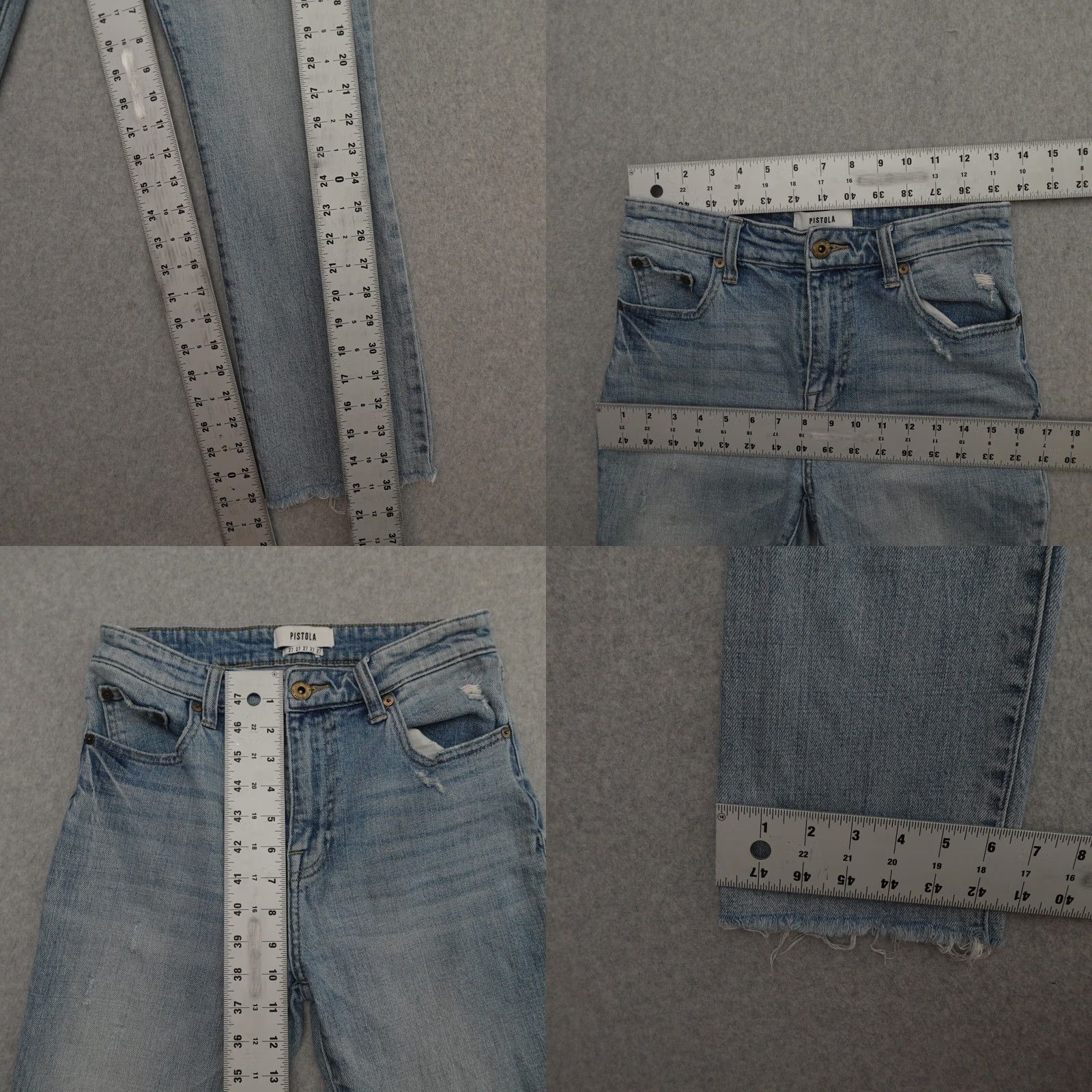 Pistola PISTOLA Jeans Womens 27 High Rise Light Wash Distressed Button Fly Straight Jeans Size 27" / US 4 / IT 40 - 8 Thumbnail