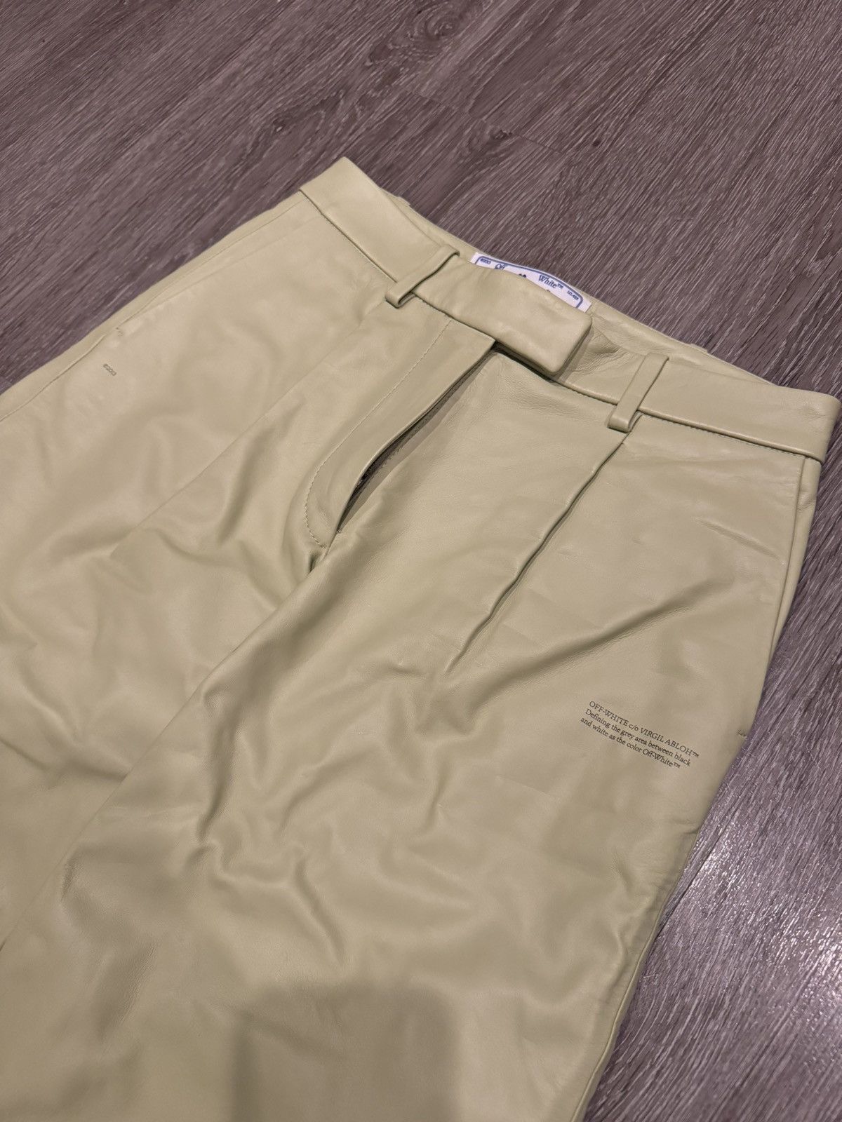 Off-White Off White 100% Leather Shorts Light Green 28-30 Size US 29 - 2 Thumbnail