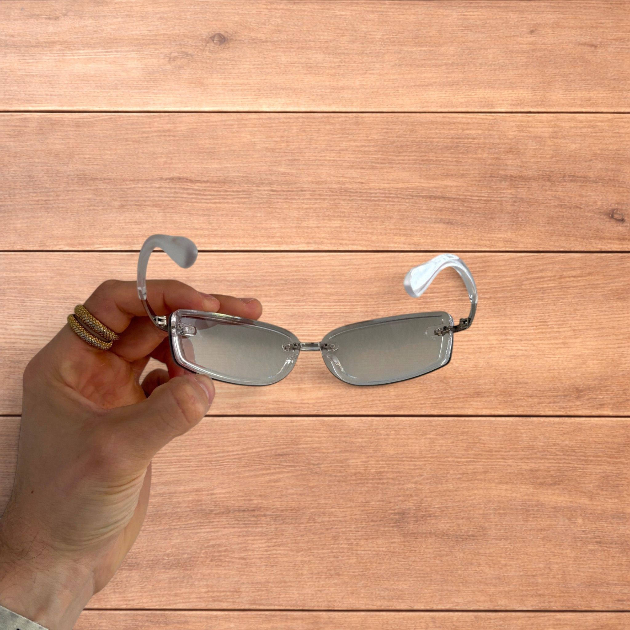 Japanese Brand Rimless rectangle frame sunglasses in clear and silver. Size ONE SIZE - 5 Thumbnail