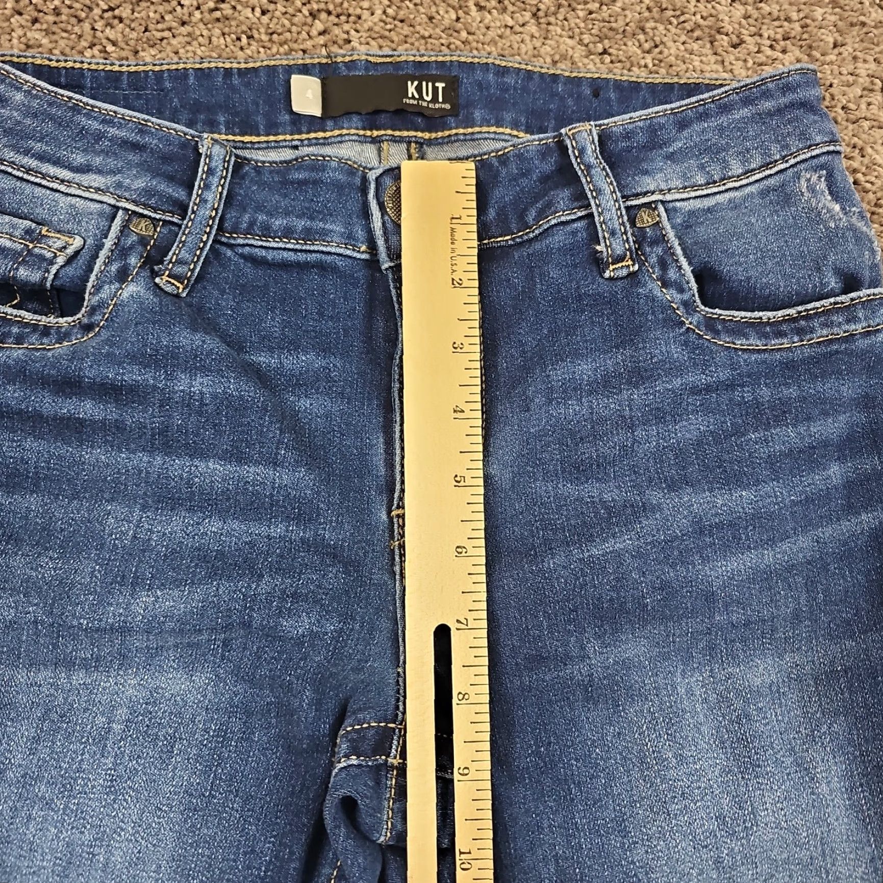 Vintage KUT from the Kloth Jeans Womens 4 Straight Low Rise Dark Wash Distressed Stretch 27x31 Denim Regular Blue - Vintage: No Size 27" / US 4 / IT 40 - 5 Thumbnail