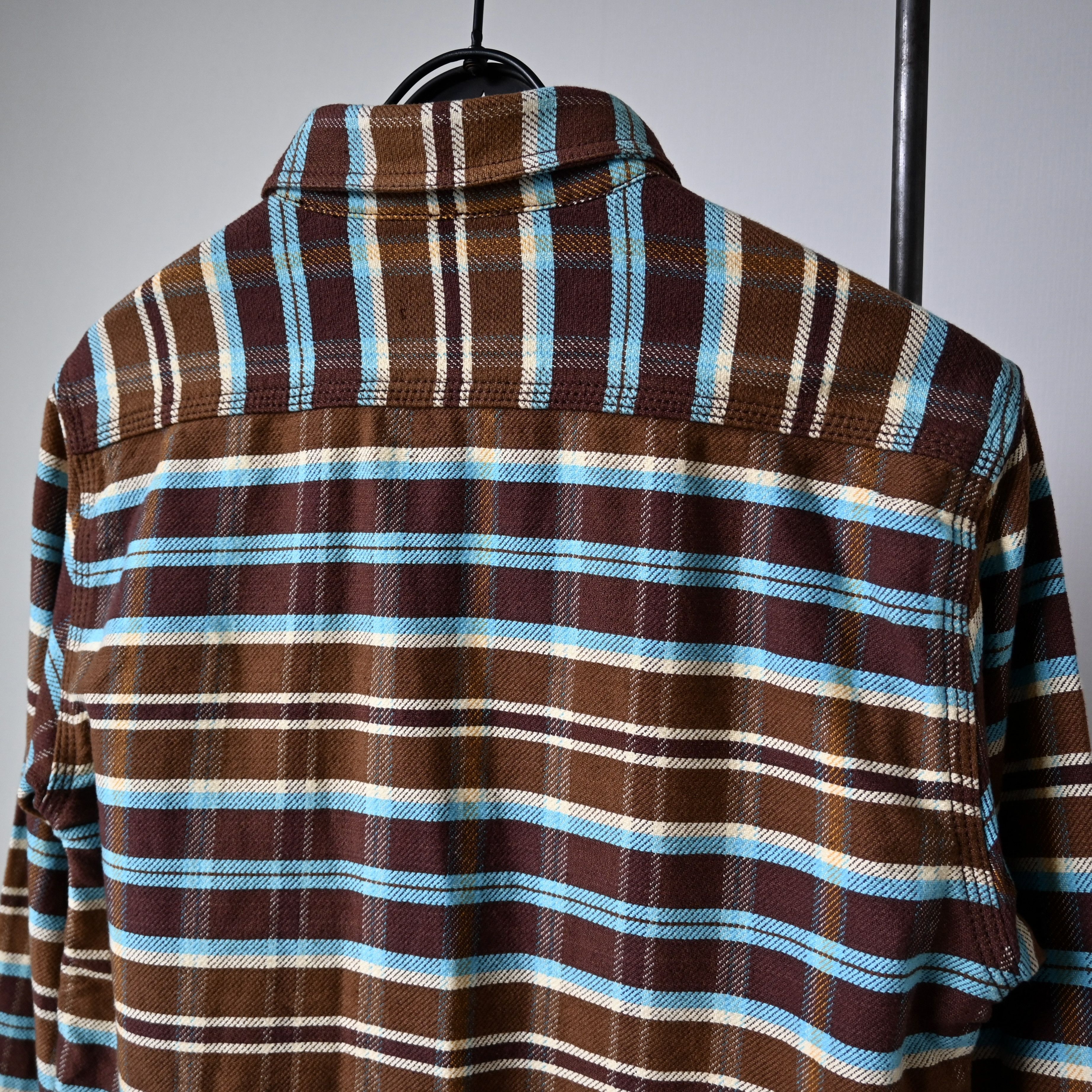 Japanese Brand UNUSED, Houston heavyweight flannel shirt, brown x turquoise Size US M / EU 48-50 / 2 - 3 Thumbnail