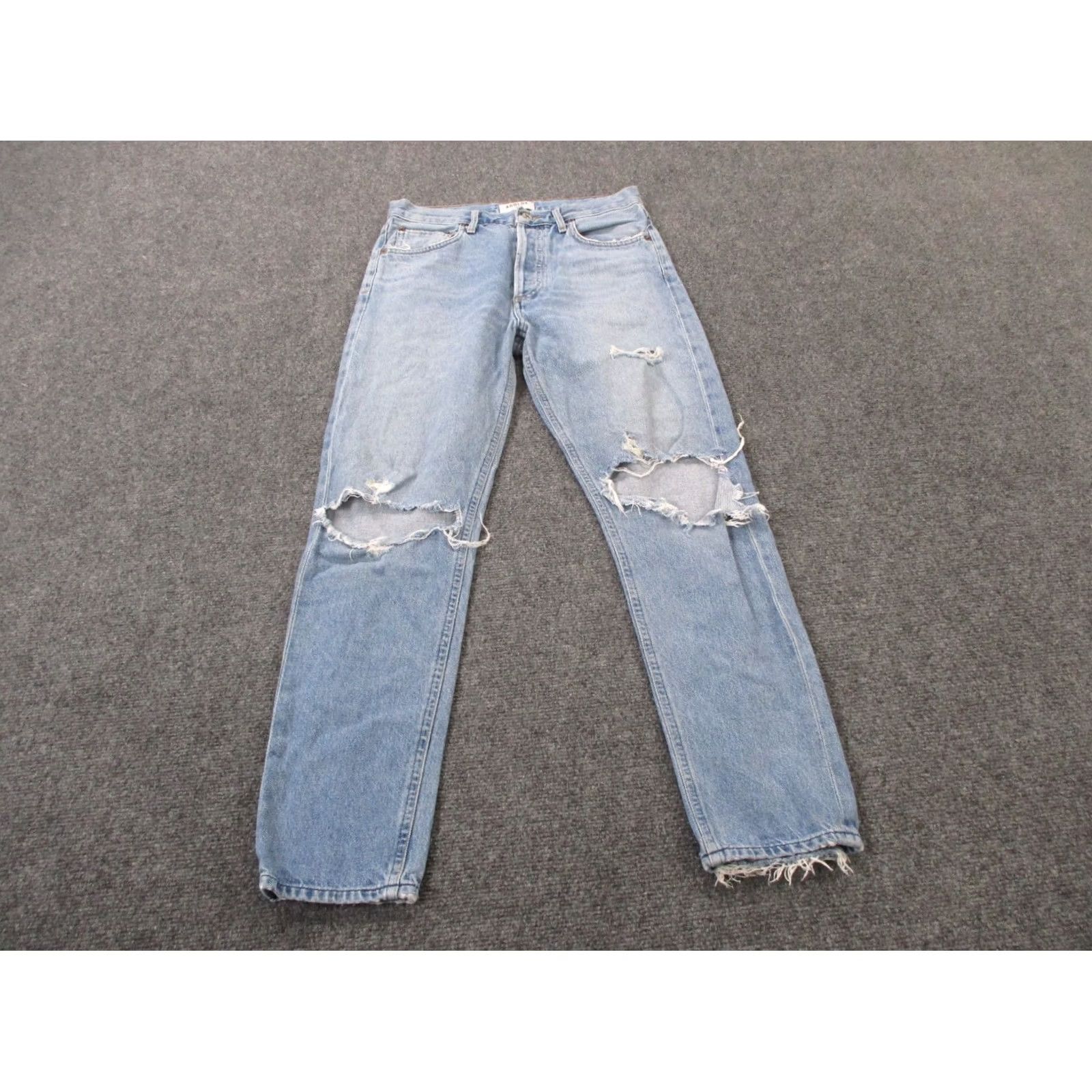 Agolde AGOLDE Jeans Womens 26 Mid Rise Straight Loose Fit Distressed Denim Blue 28in Inseam Regular Stretch Pants Womens Jeans Size 28" / US 6 / IT 42 - 2 Thumbnail