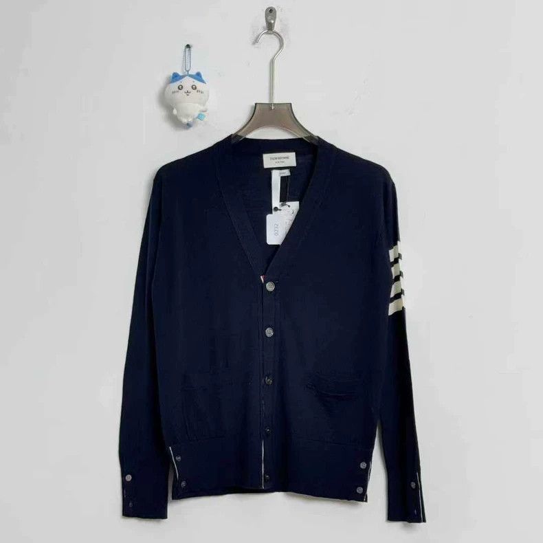 ThomBrowne Navy Wool Cardigan 4-Stripe