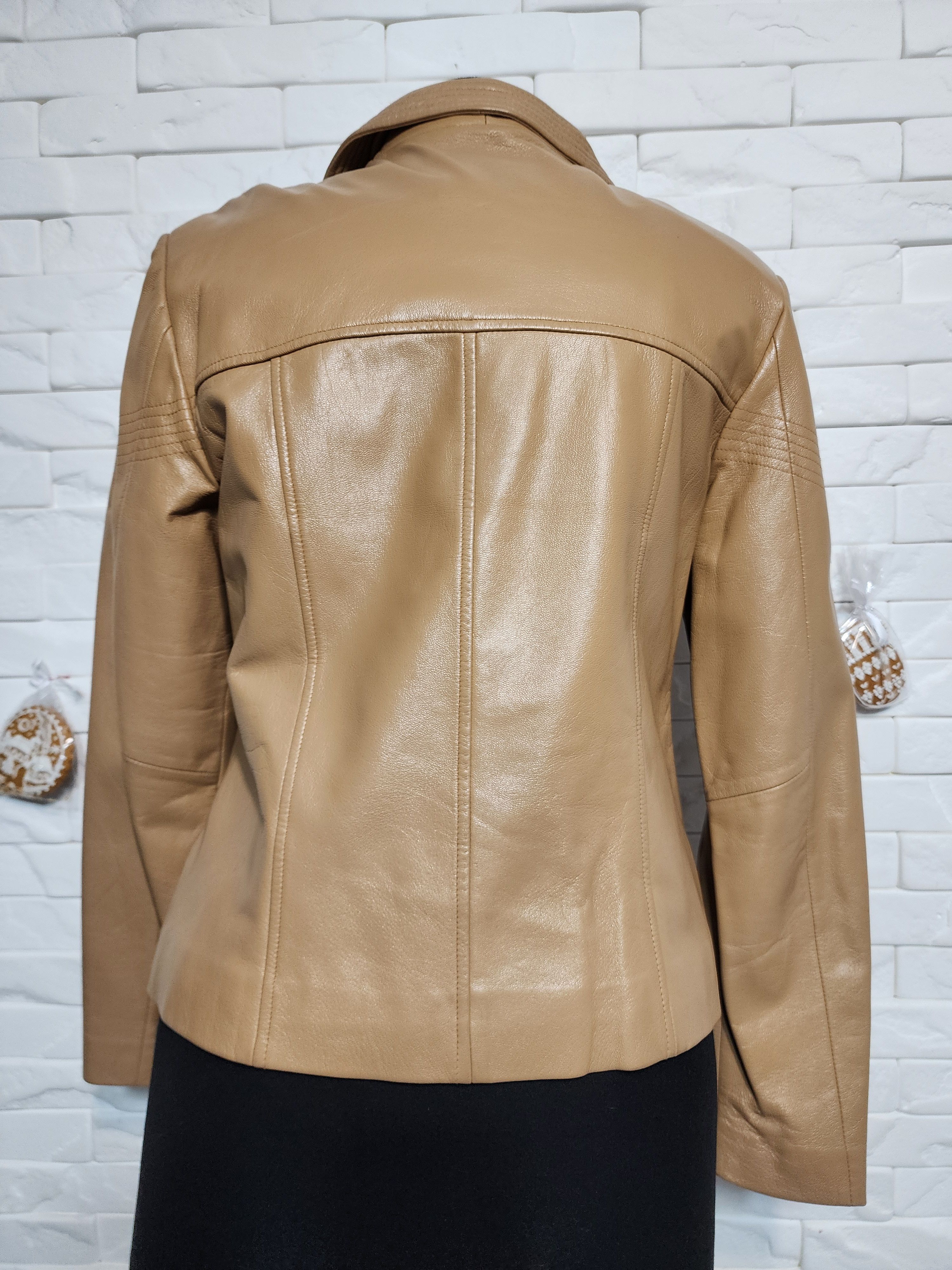 Genuine Leather Brown Leather Sport Jacket: Women's Genuine Leather Zip-Up Size M / US 6-8 / IT 42-44 - 4 Thumbnail