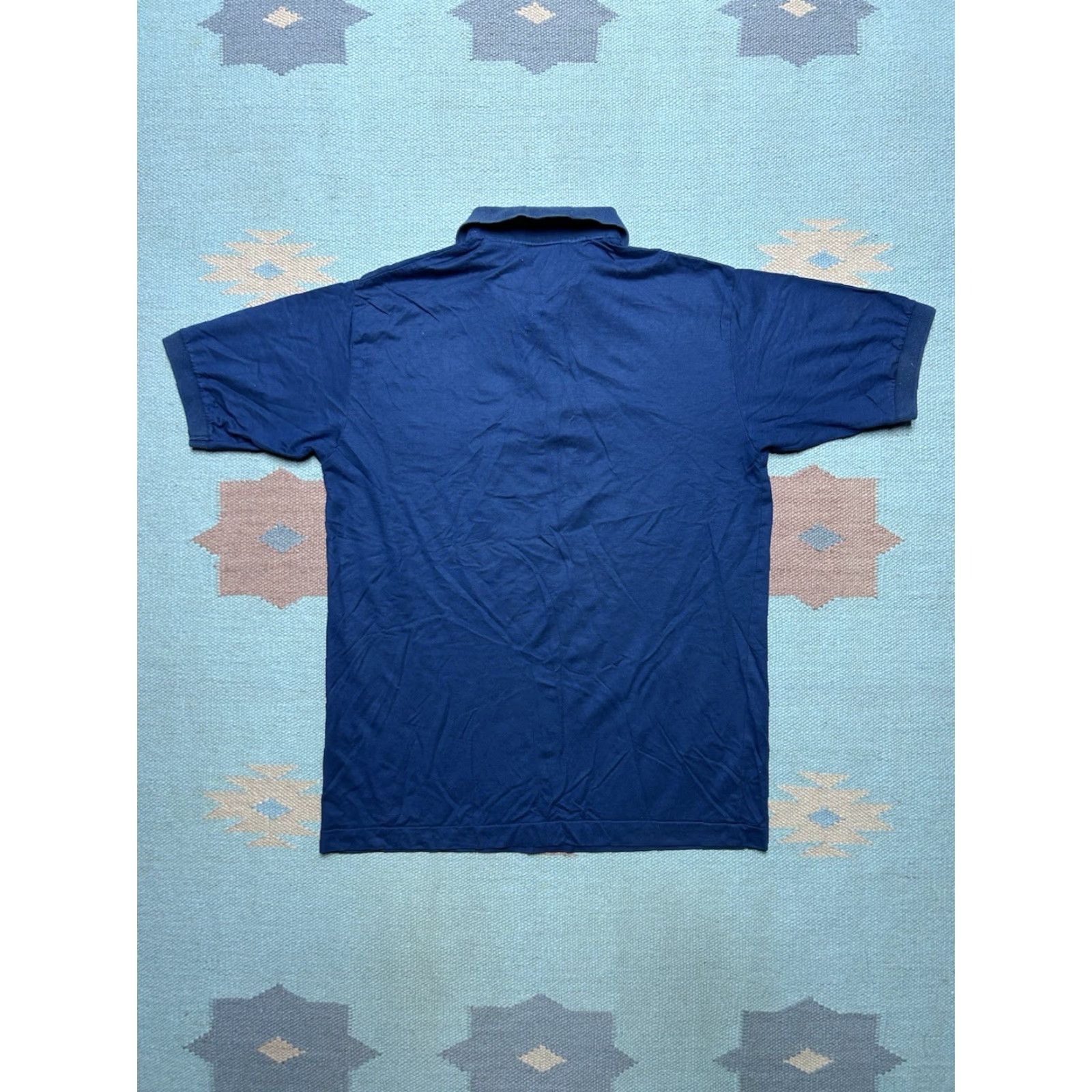 Vintage VINTAGE Polo Shirt Navy Blue 80s 90s Short Sleeve Blank Medium Men M Polyester Cotton Regular Blue Shirt Mens Size US M / EU 48-50 / 2 - 6 Thumbnail