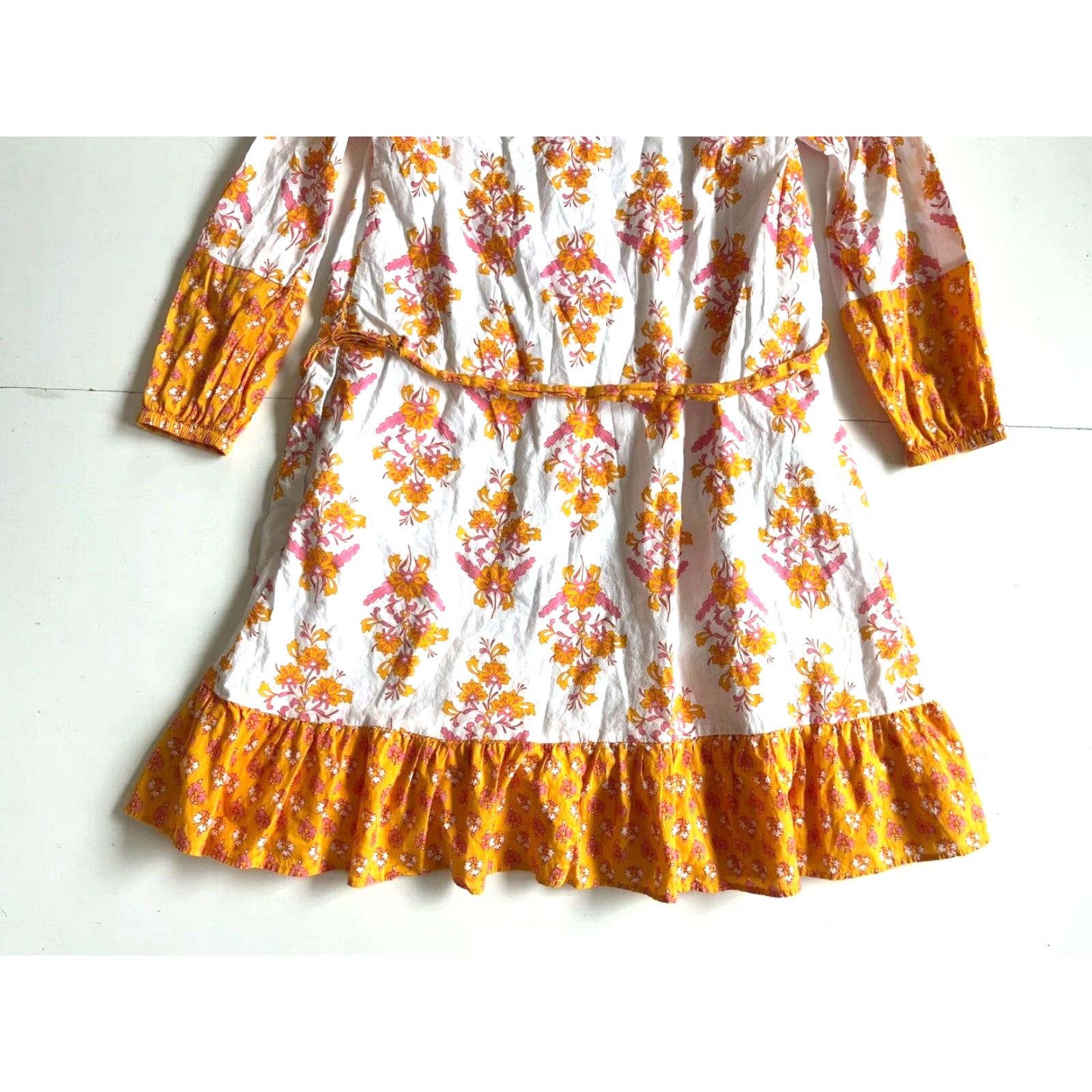 J.Crew VINTAGE J.CREW Dress Pocket Floral 100% Cotton Tunic Shirt Dress XXS Women Long Sleeve White Orange Pink Size XXS / US 00 / IT 34 - 6 Thumbnail