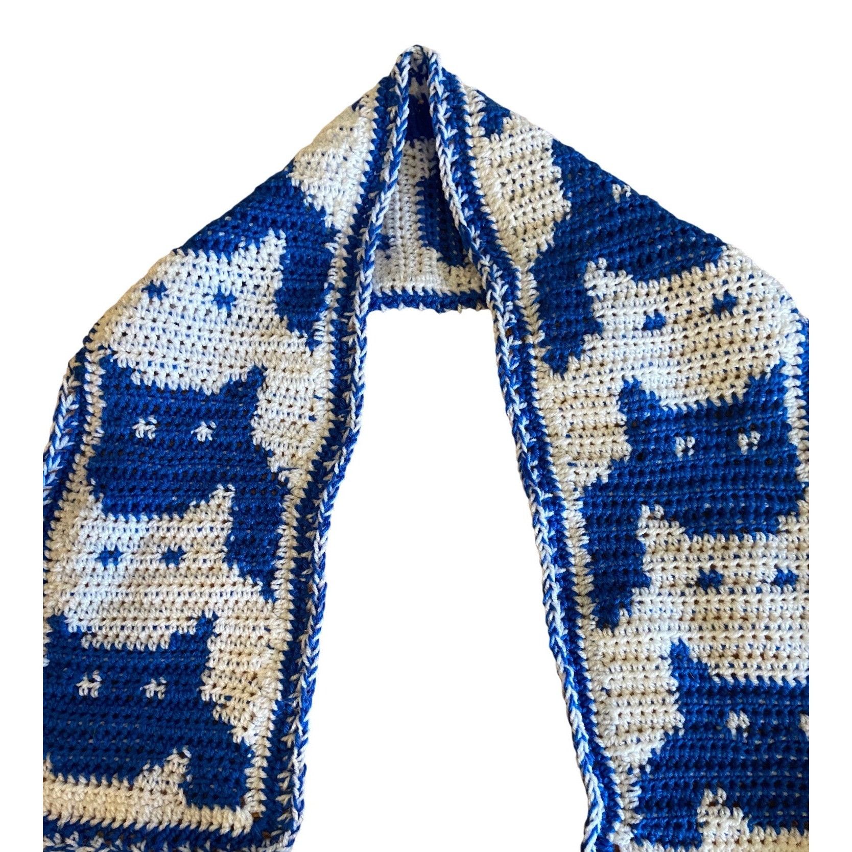 Other Handmade Crochet Cat Winter Scarf 62" Blue & White W/8” Frin Size ONE SIZE - 2 Thumbnail