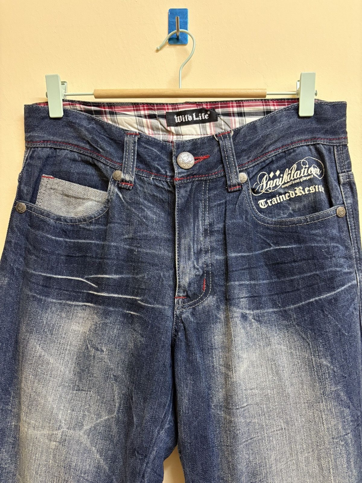 If Six Was Nine × Japanese Brand Vintage Y2k Wild Life Poem Wording Flared Jeans Size US 32 / EU 48 - 4 Thumbnail