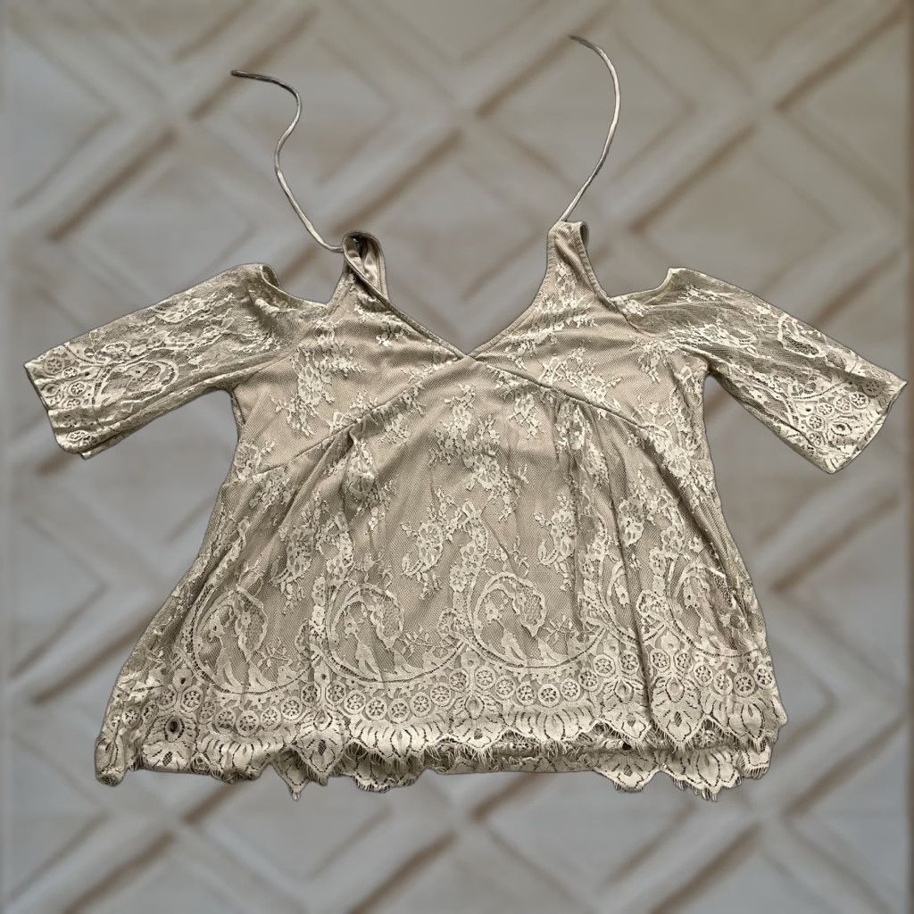 Vintage Maurices Top Womens 1 Brown Half Sleeve Lace Lined Nylon Cold Shoulder Casual Size XS / US 0-2 / IT 36-38 - 1 Thumbnail