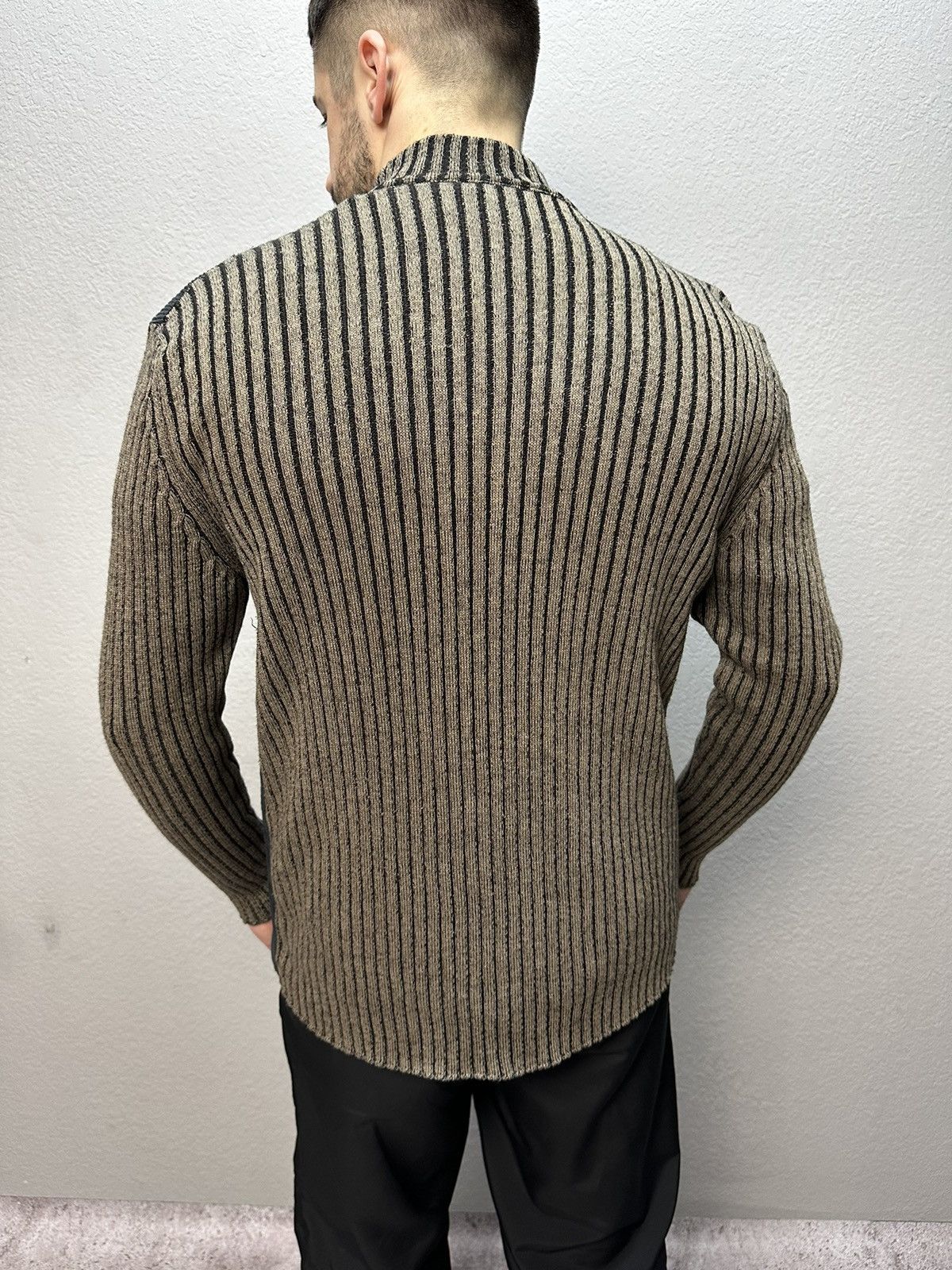 Japanese Brand × Vintage Vintage Avant Garde Ribbed Knitted Sweater Full Zip Striped Size US L / EU 52-54 / 3 - 8 Thumbnail
