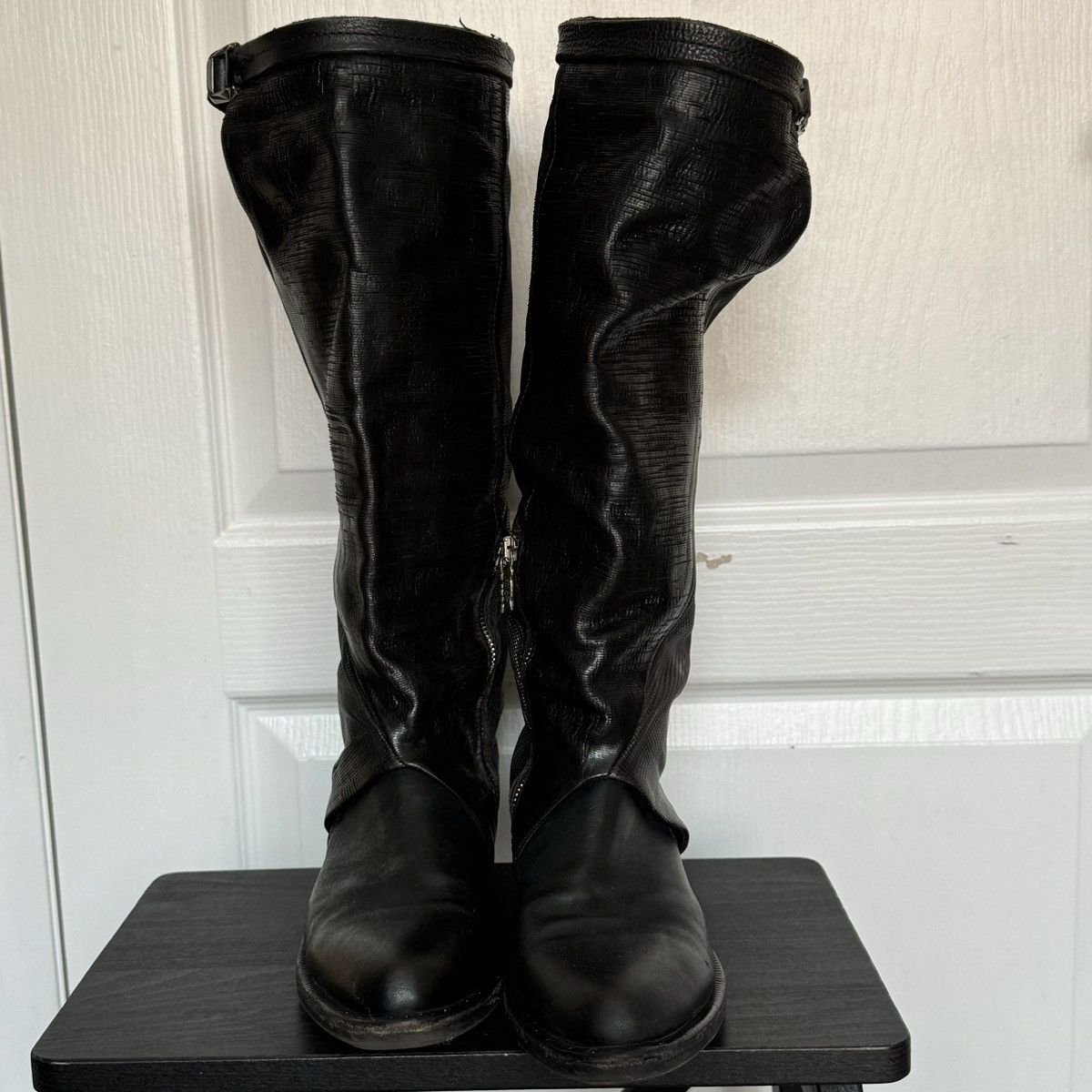 A.S.98 A.S.98 Black Leather Knee High Biker Boots Womens Zip Buckle Size US 7.5 / IT 37.5 - 2 Thumbnail
