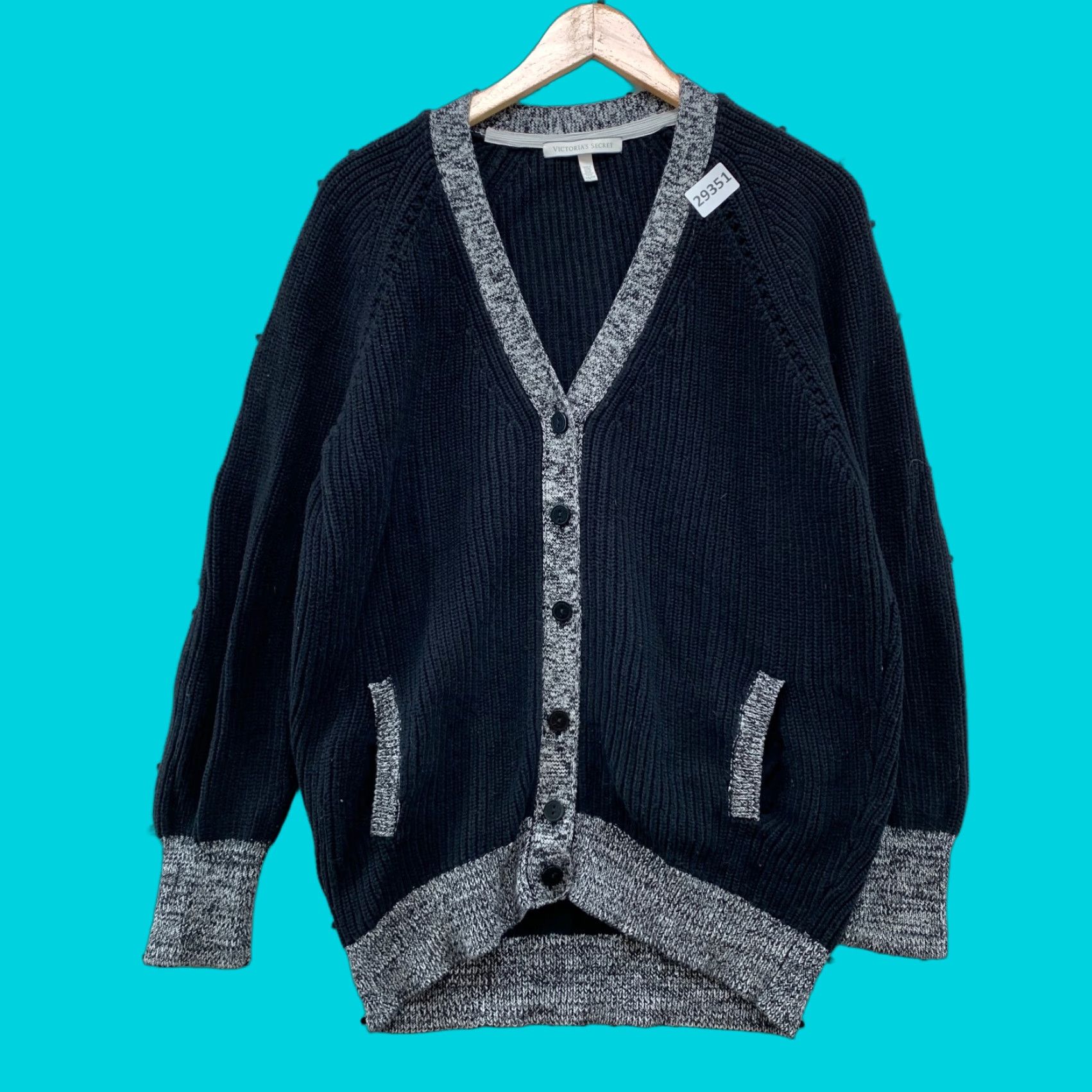 Victoria's Secret VINTAGE Victoria's Secret Cardigan Sweater Womens XS Gray Black Rib Knit Button 24x29 Size XS / US 0-2 / IT 36-38 - 1 Thumbnail