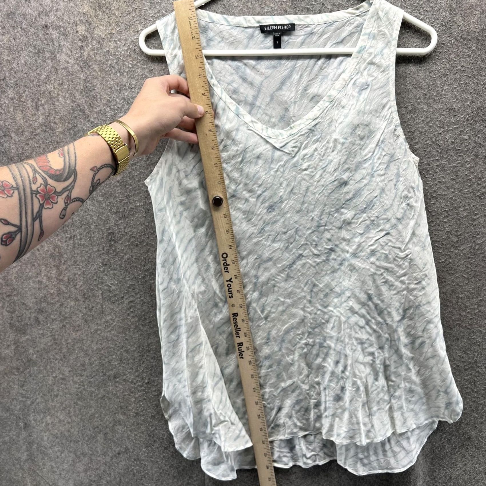Eileen Fisher Eileen Fisher Tank Womens Small Blue Crinkled V-Neck Sleeveless Tunic Top Size S / US 4 / IT 40 - 3 Thumbnail