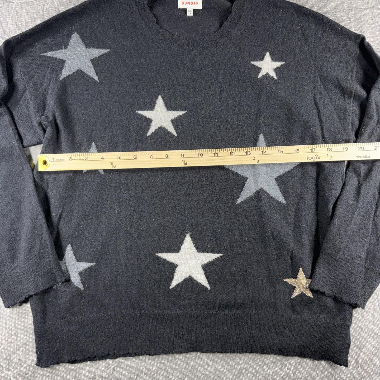 Sunday Works Sundry Sweater Women's 2 Black 69% Wool Stars Size XS / US 0-2 / IT 36-38 - 5 Thumbnail