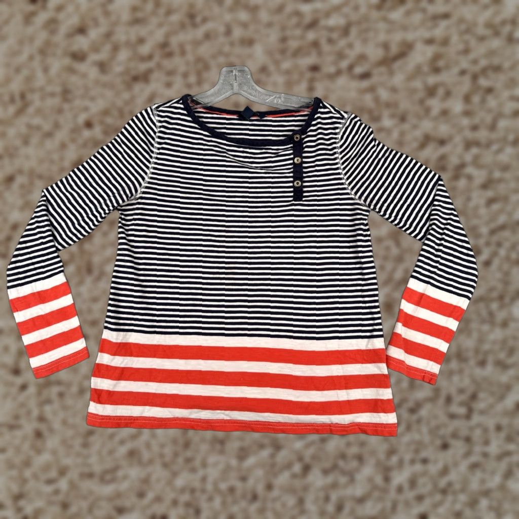 Tommy Hilfiger VINTAGE Tommy Hilfiger Shirt Women Medium Blue Orange Stripe Long Sleeve Crew Cotton Size M / US 6-8 / IT 42-44 - 1 Thumbnail
