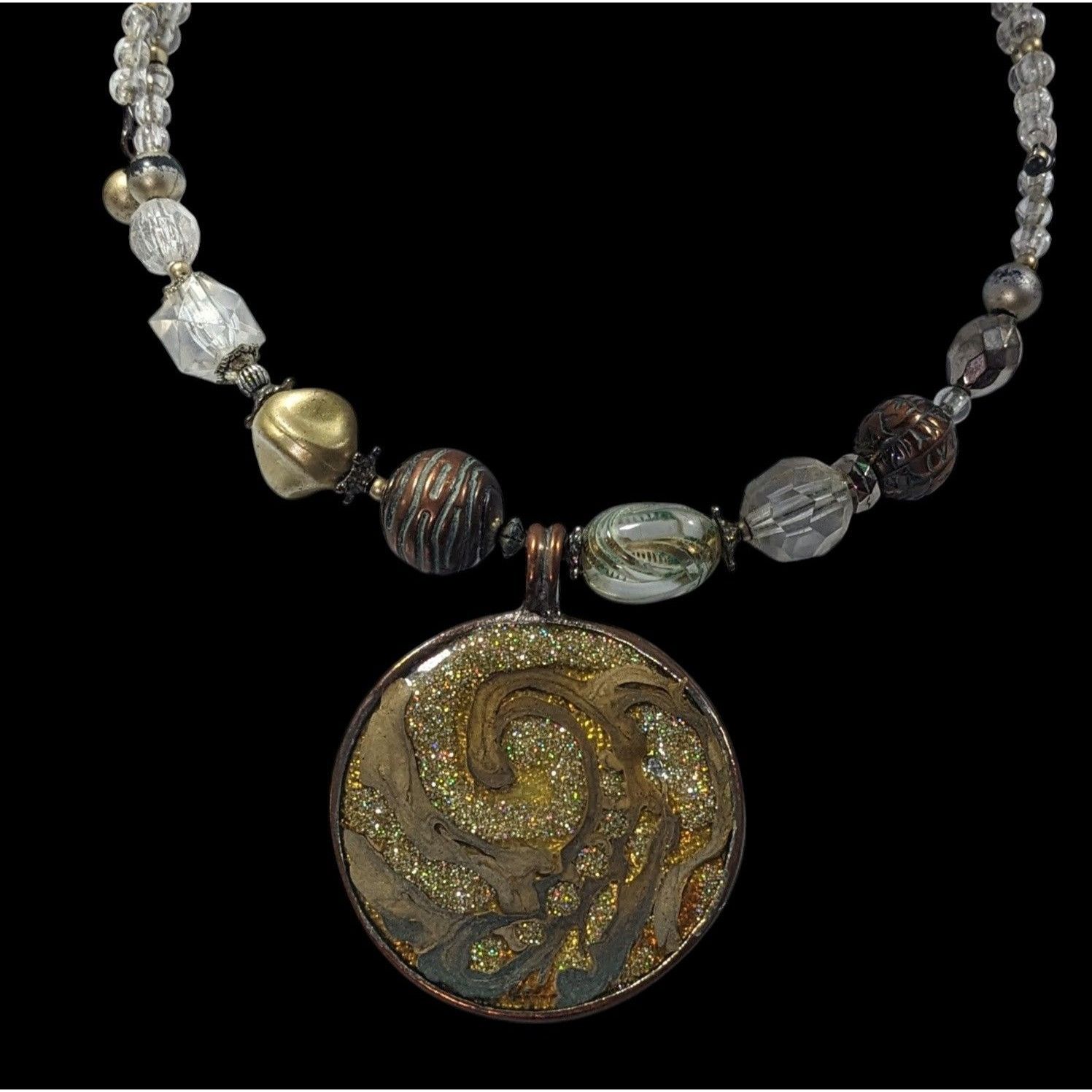 Other Retro Bohemian Glitter Medallion Beaded Coil Necklace Size ONE SIZE - 3 Thumbnail