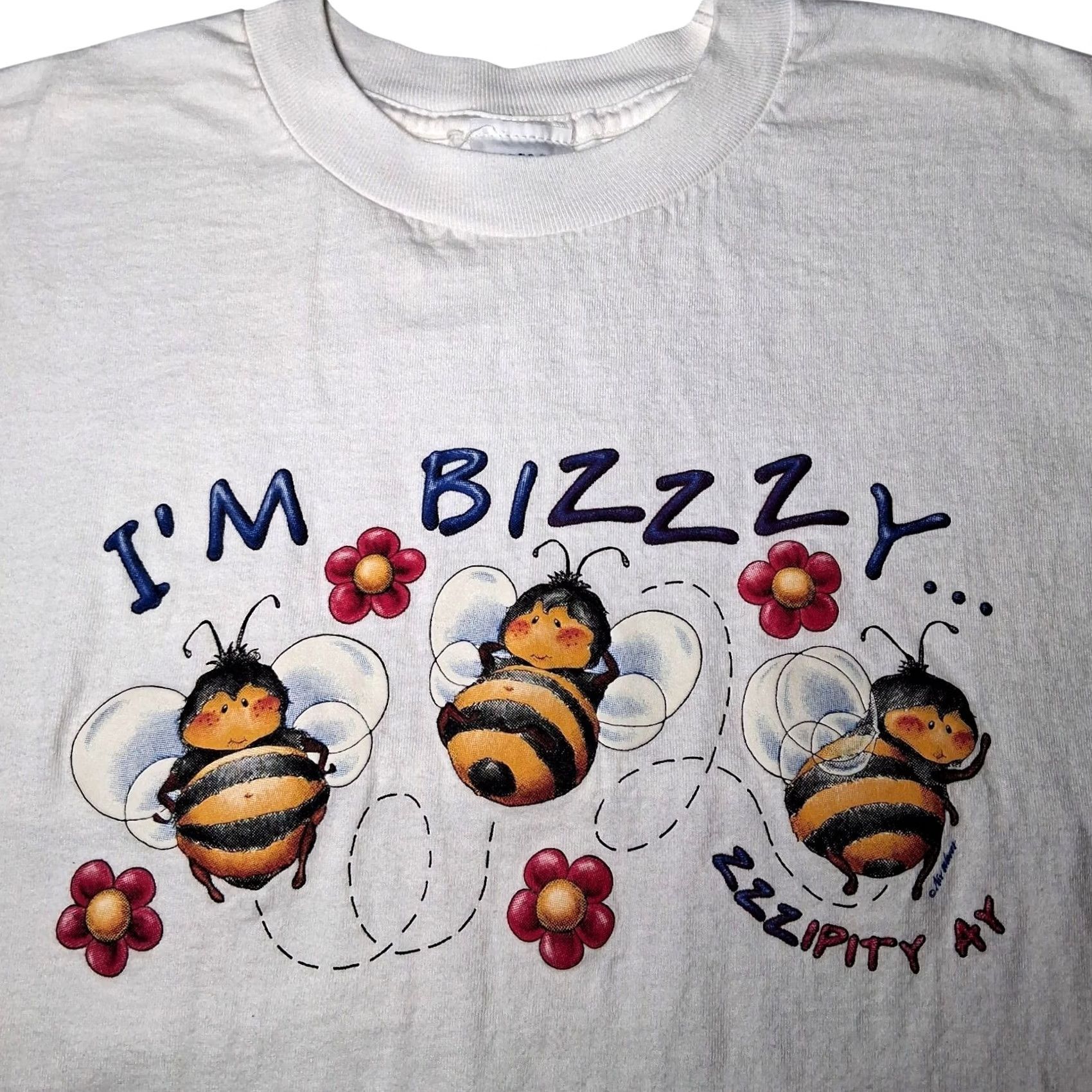 Vintage VINTAGE Brisco Bay Shirt Women 2XL White Bee Busy Zippety Nature T Buzzing Flowers Cotton Knit T-Shirt Short Sleeve Crew Neck Pullover Casual Graphic Size XXL / US 16-18 / IT 52-54 - 2 Thumbnail