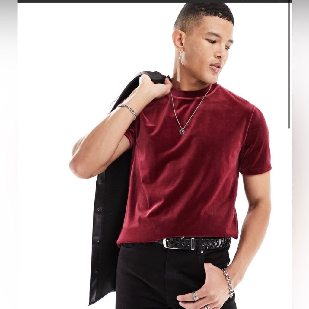 Asos ASOS DESIGN men’s t-shirt in burgundy velour size Large Size US L / EU 52-54 / 3 - 1 Thumbnail