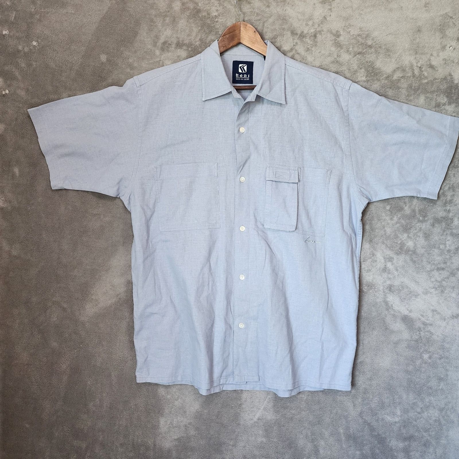 Karl Kani Kani Jeans Co. Blue SS Button-Up Shirt M Linen/Cotton Blend Size US M / EU 48-50 / 2 - 2 Thumbnail