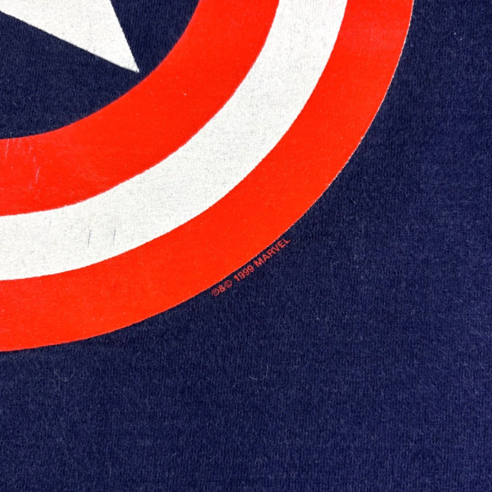 Fruit Of The Loom VINTAGE Marvel Captain America Shield T-Shirt Navy Blue XL Men 1990s Graphic Tee Short Sleeve USA 100% Cotton Size US XL / EU 56 / 4 - 8 Thumbnail