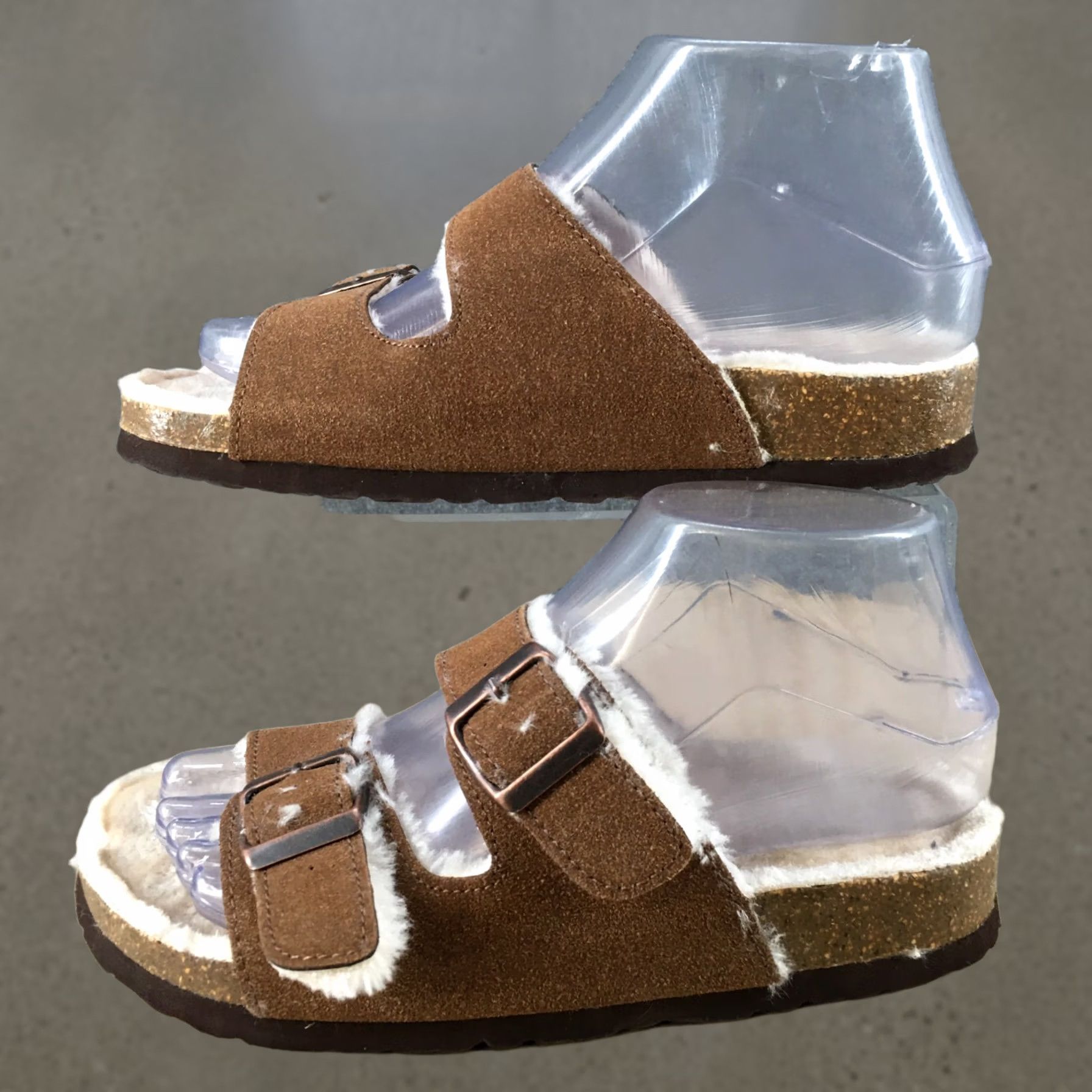 Vintage CUSHIONAIRE Slide Womens Brown Sandals Shearling Dual Buckle Strap Leather Size US 6 / IT 36 - 1 Thumbnail