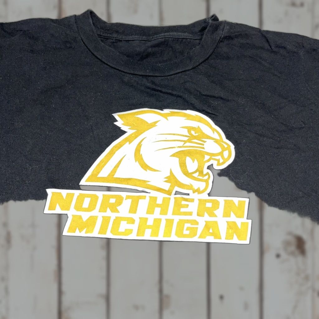 Fruit Of The Loom NORTHERn MICHIGAN UNIVERSITY T Shirt Mens L yellow CAT Logo Front cotton NMU Logo University Men Short Sleeve Crew Neck All Seasons Size US L / EU 52-54 / 3 - 1 Thumbnail
