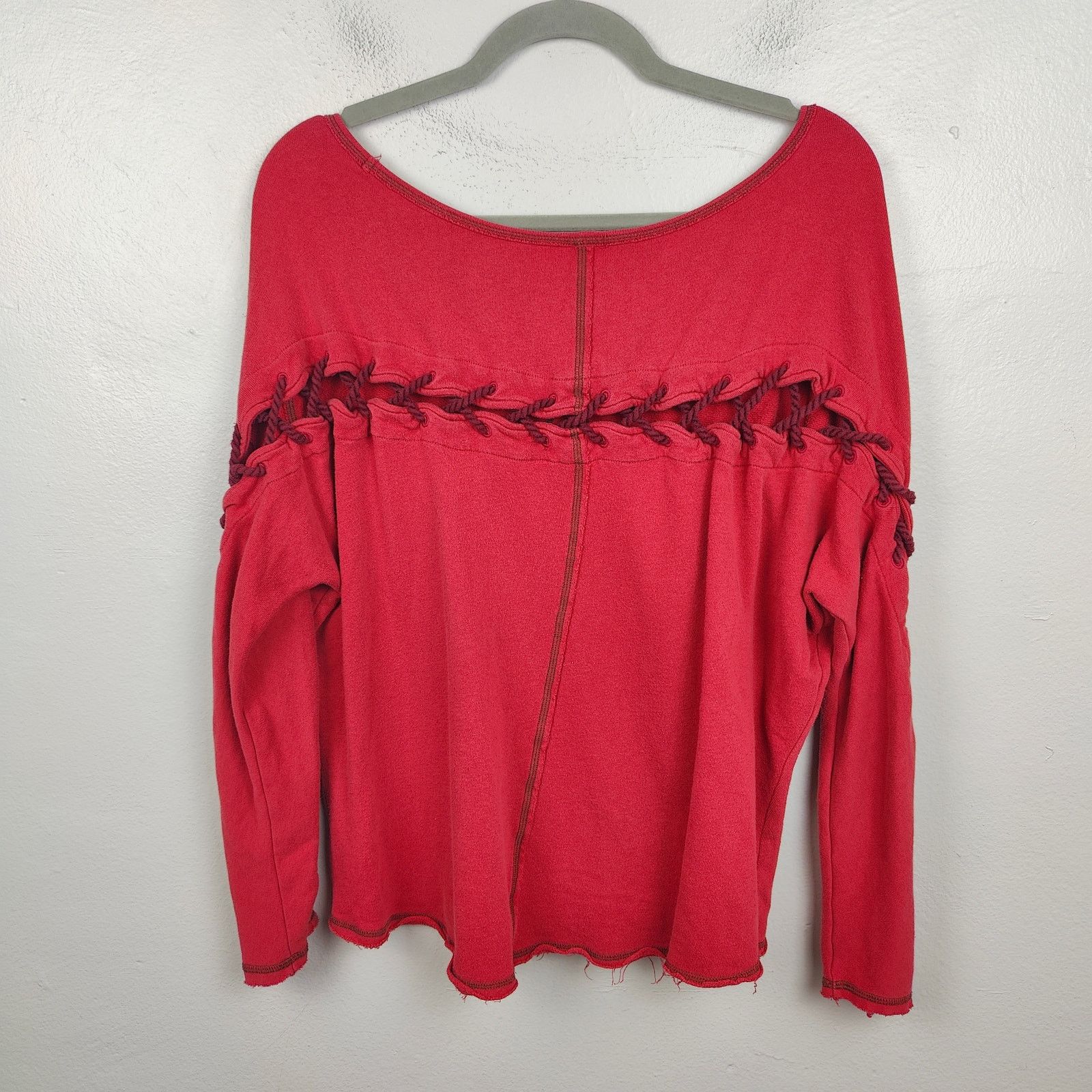 Free People Free People Lace Up Sweatshirt Womens Small Red Stitched Size S / US 4 / IT 40 - 4 Thumbnail