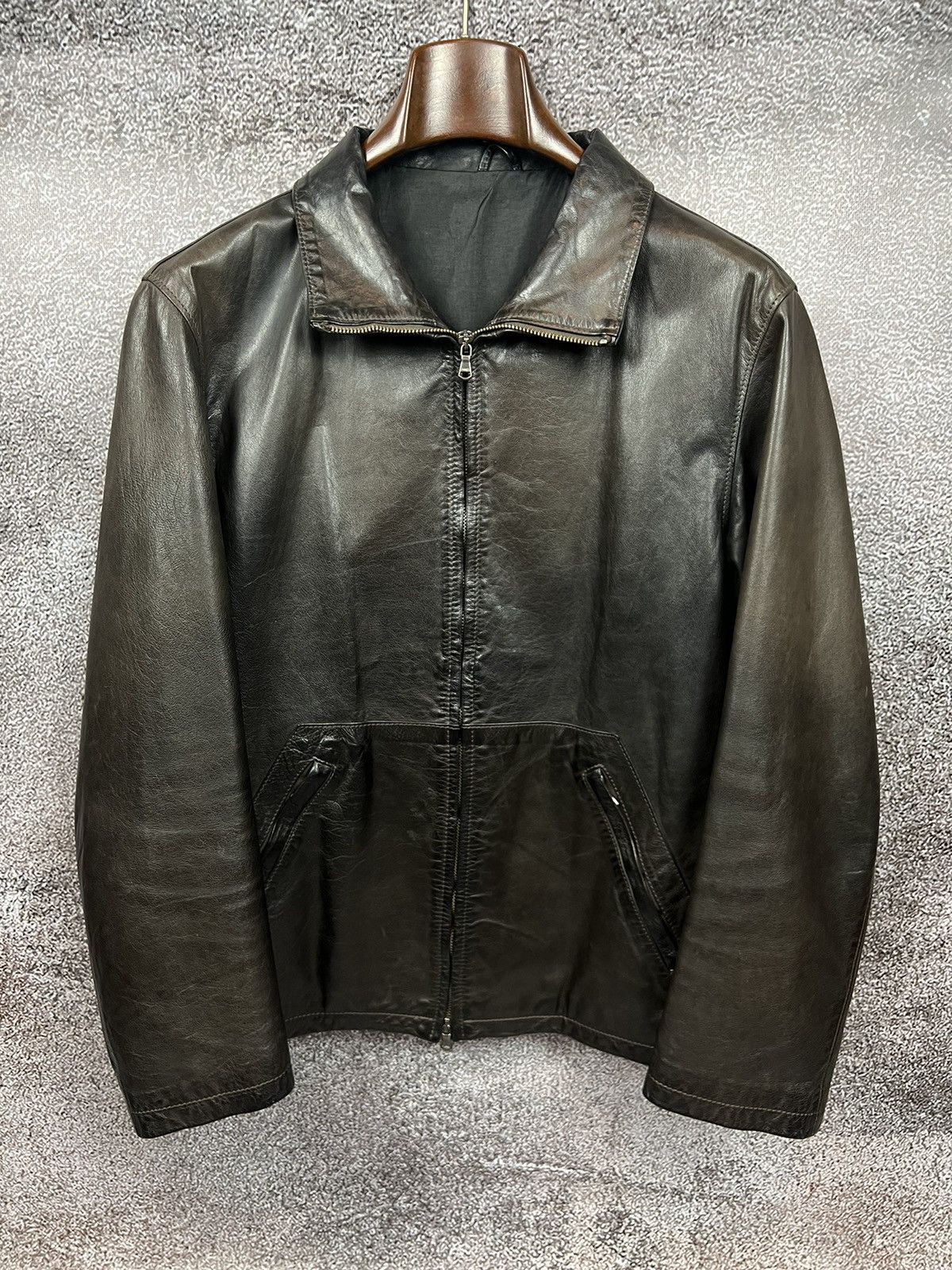 image of Leather Jacket x Vintage Brown/black Faded Leather Biker Jacket Lampo 90's Y2K Vintage in Black/Bro