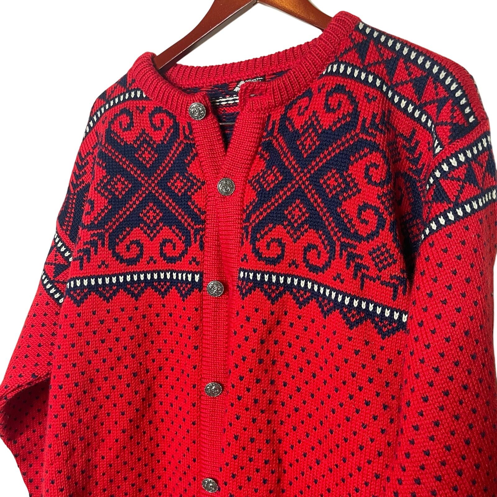 Dale Of Norway Dale of Norway Vintage Red Navy Fair Isle Cardigan XL Size XL / US 12-14 / IT 48-50 - 3 Thumbnail