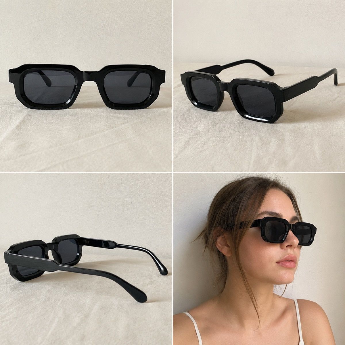 Other Black Chunky Rectangle Sunglasses Trendy Y2K Streetwear Size ONE SIZE - 5 Thumbnail