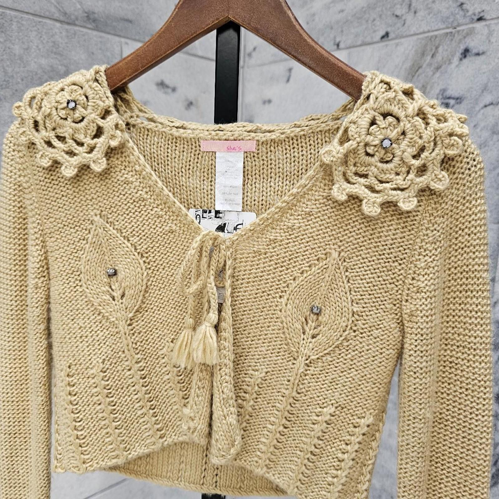 Other Women's Tan Cardigan Crochet One of A Kind Vintage Size M / US 6-8 / IT 42-44 - 3 Thumbnail