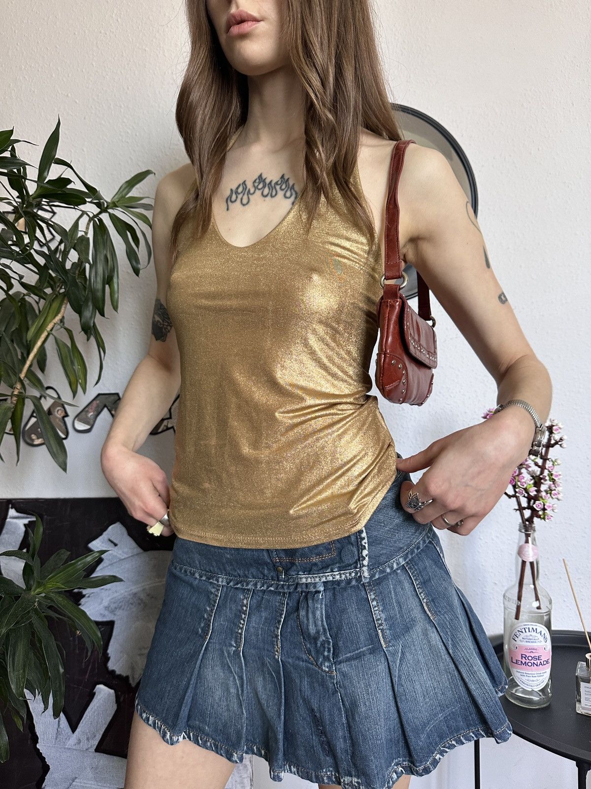 Seditionaries × Vintage Sexy Halter Glitter Gold Knit Y2K Archival Top Size M / US 6-8 / IT 42-44 - 6 Thumbnail