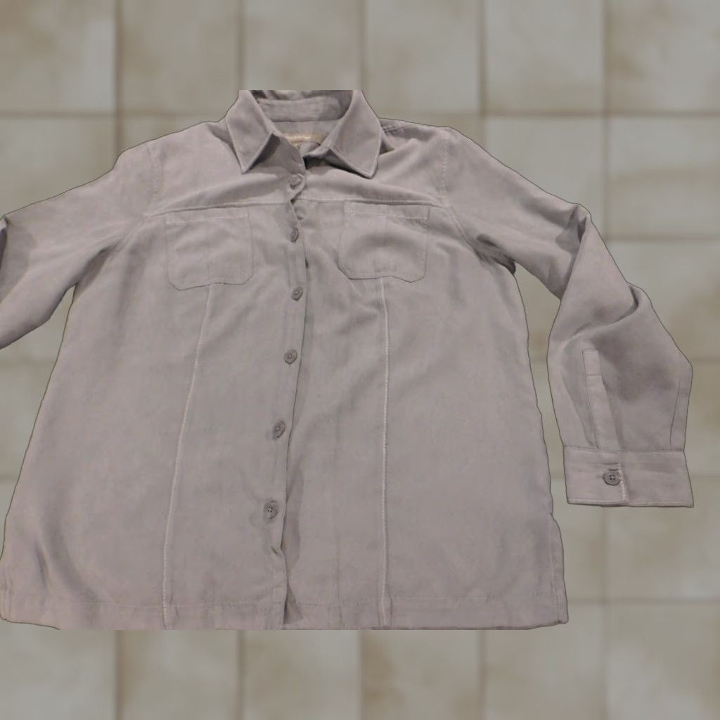 Croft & Barrow Croft & Barrow Womens Button-Up Blouse L Gray Casual Style Shirt Womens Large Gray Button-Up Top Size L / US 10 / IT 46 - 1 Thumbnail