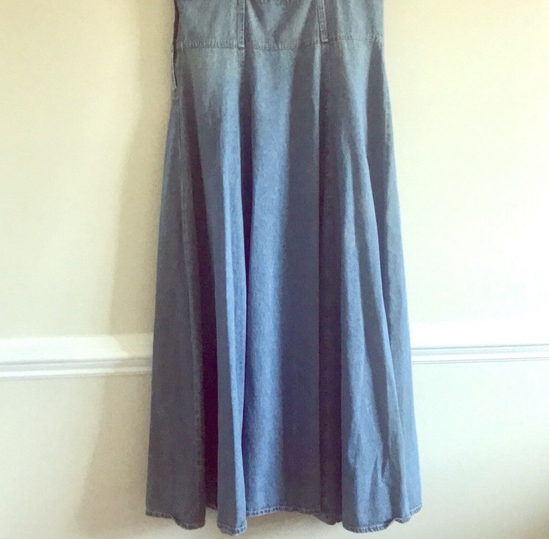 Vintage VINTAGE R&R LIGHT WASH DENIM JEAN CUTOUT BACK MAXI DRESS Size L / US 10 / IT 46 - 6 Thumbnail