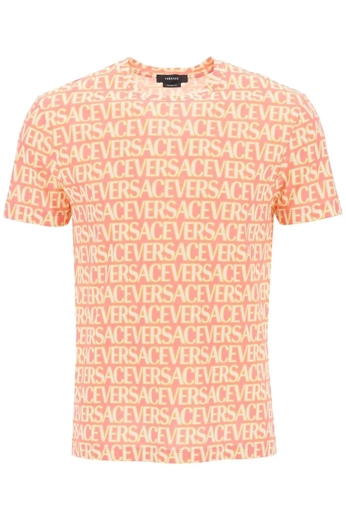 image of O1S22I1N0124 Versace Allover T-Shirt In White/yellow/pink, Men's (Size Small)