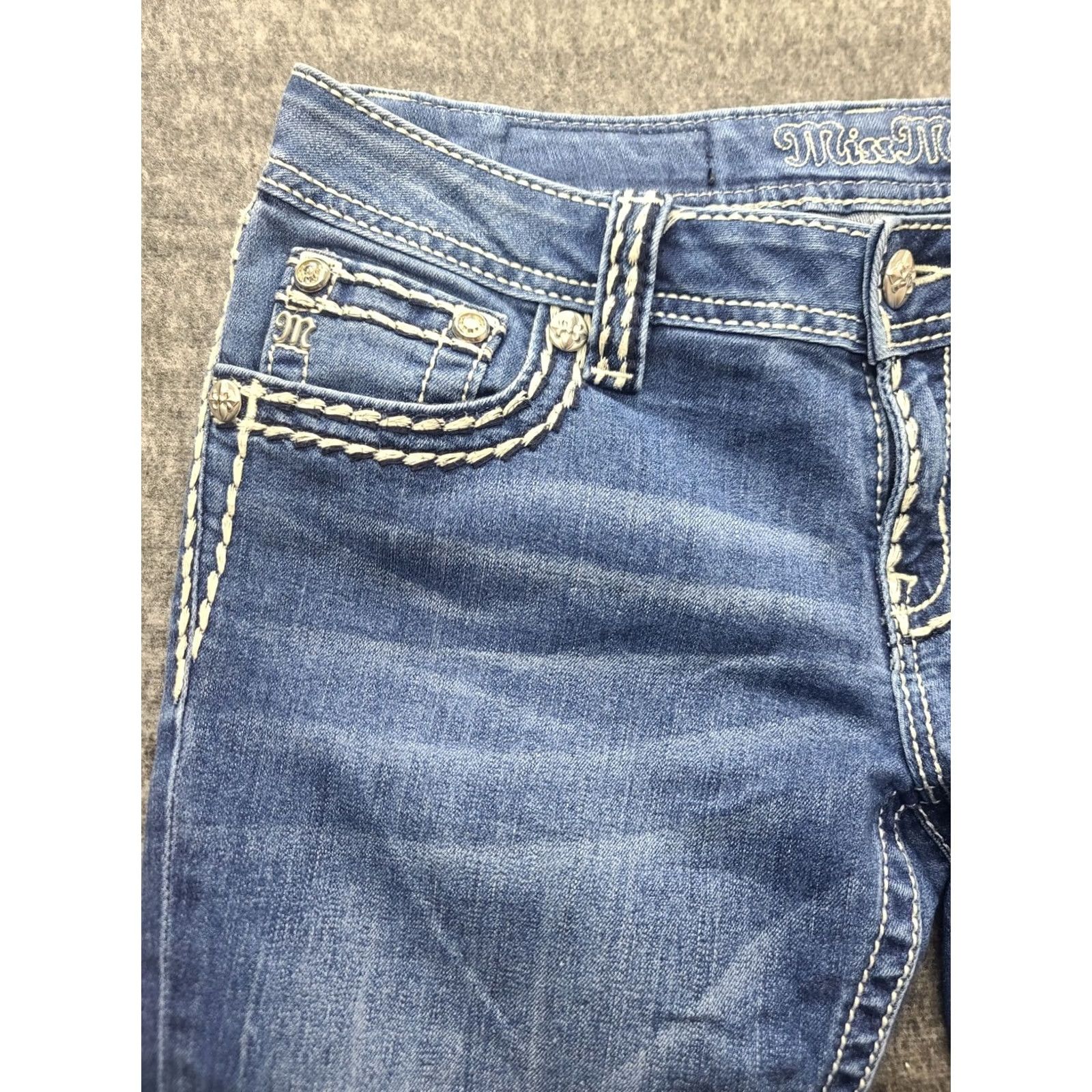 Miss Me Miss Me Jeans Capri Womens 29 Regular Mid Rise Embellished Rhinestone Embroidered Denim Blue Cowgirlcore Size ONE SIZE - 5 Thumbnail