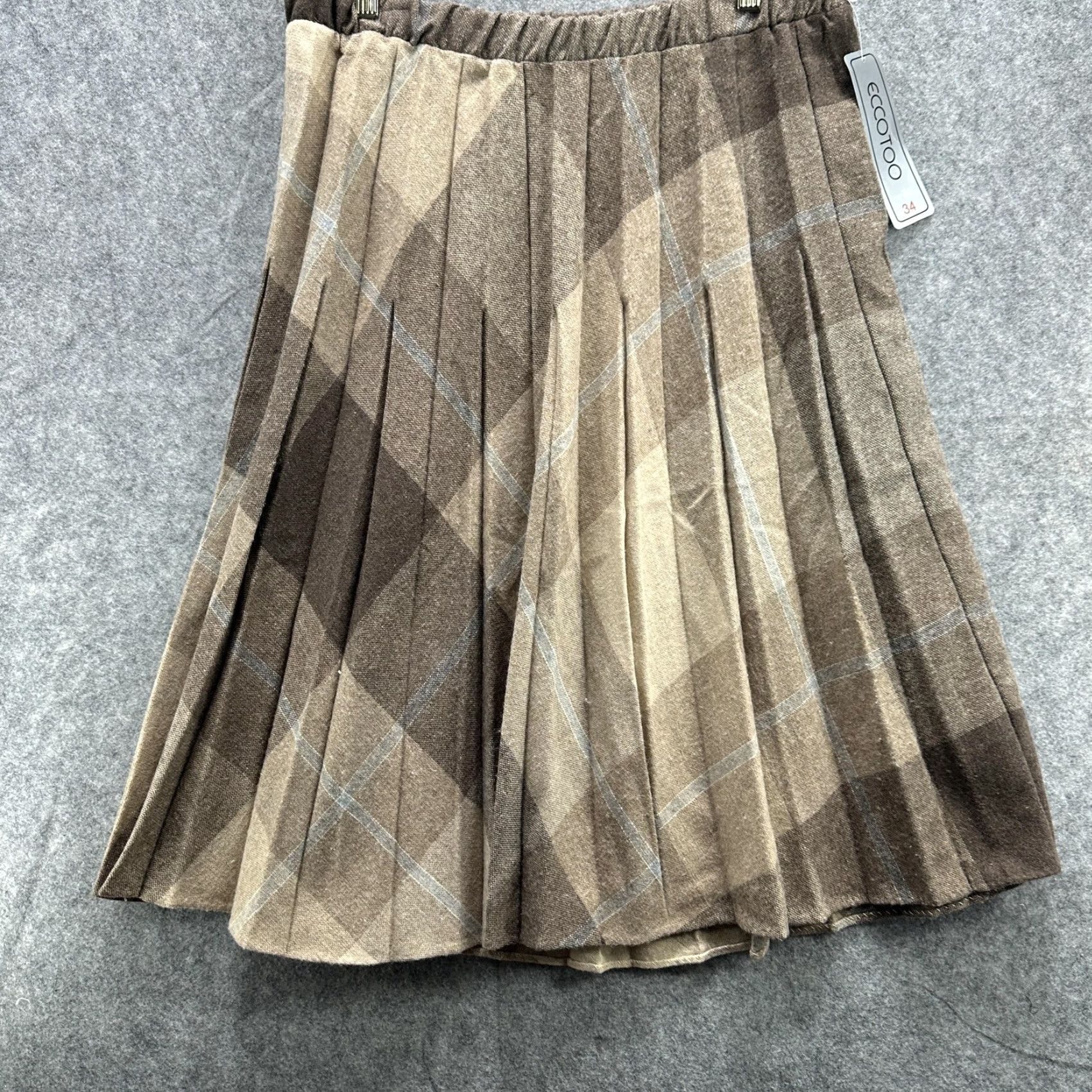 Vintage VINTAGE ECCOTOO Skirt Womens 34 Brown Beige Plaid Pleated Elastic Waist A-Line Tartan Womens Size 24" / US 00 / IT 34 - 2 Thumbnail