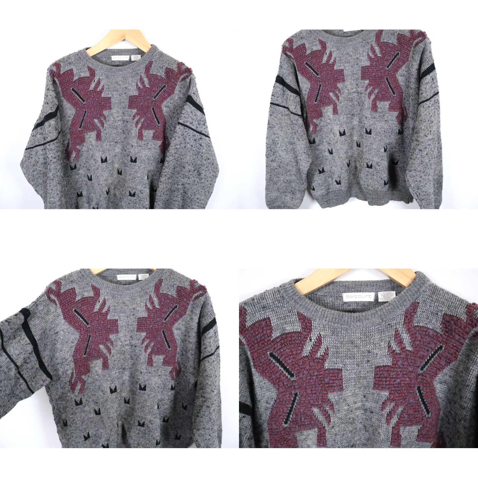 Vintage 90s Wool Blend Sweater Mens Large Gray Chunky Crewneck Pattern Geometric Size US L / EU 52-54 / 3 - 8 Thumbnail