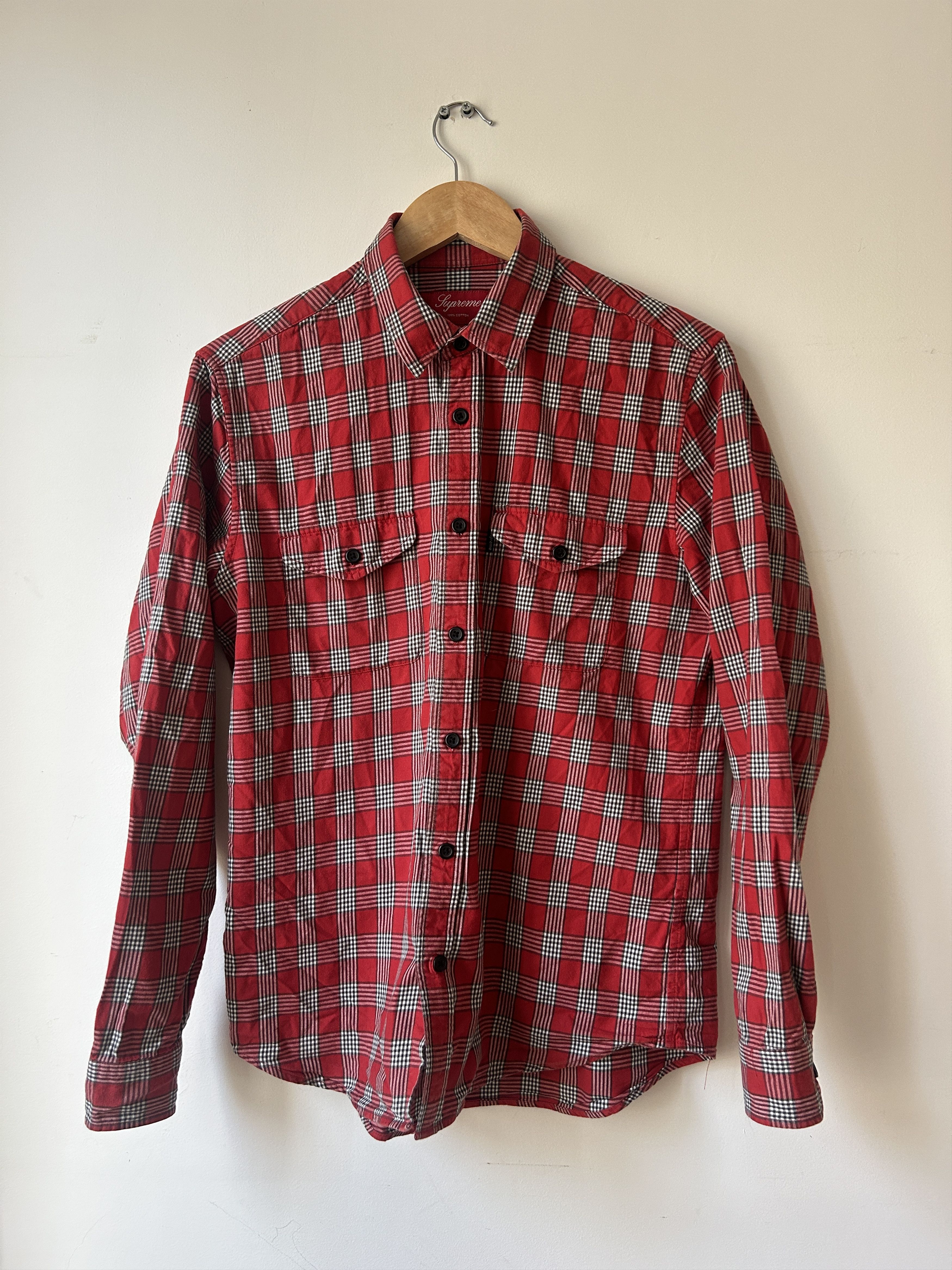 Supreme Red checks cotton button up Size US M / EU 48-50 / 2 - 1 Thumbnail