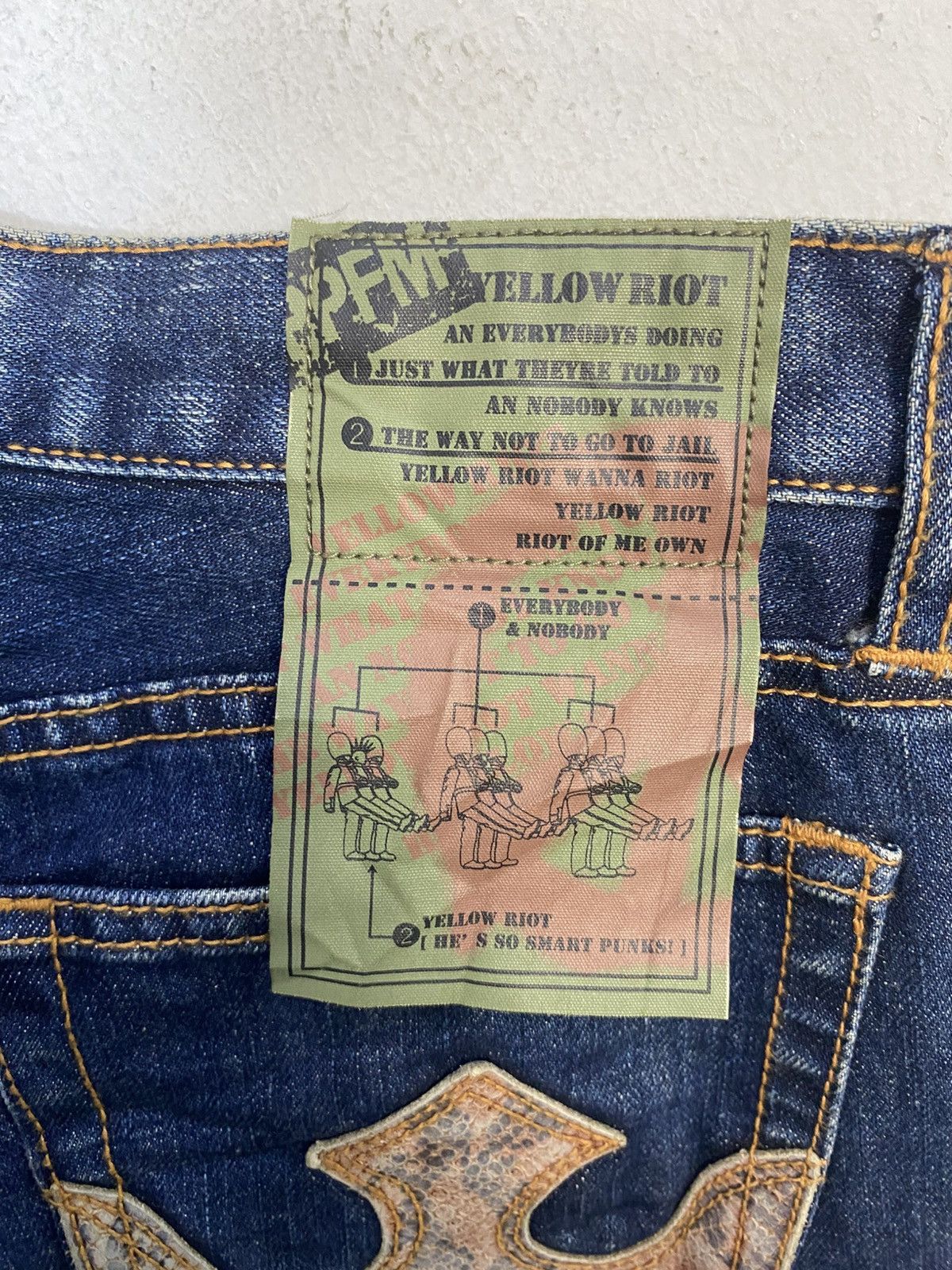 PPFM PPFM Yellow Riot Indigo Denim Jeans Straight Cut Size US 33 - 8 Thumbnail