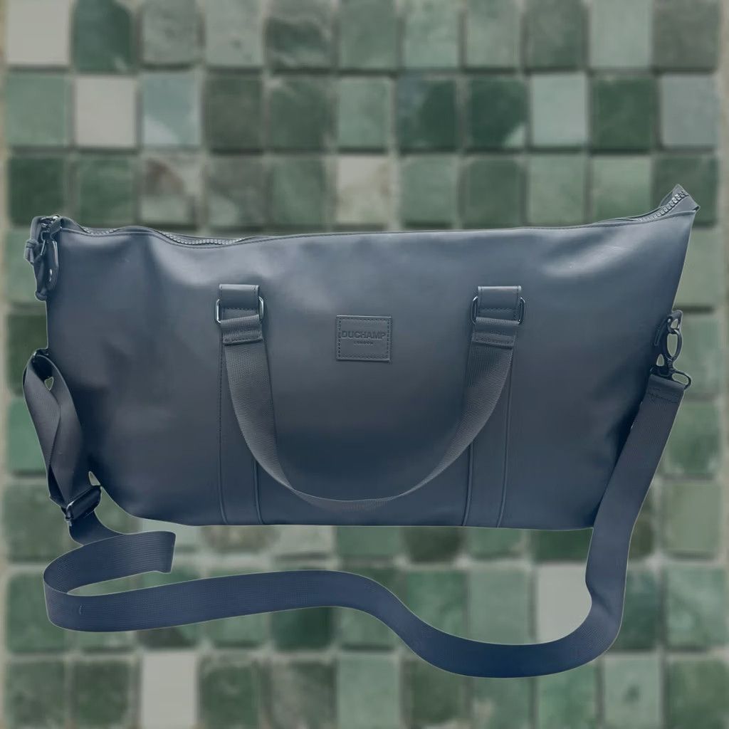 Vintage Duchamp London Black Rubberized Duffle Bag Duffle Army Camouflage USB Strap & Laptop Sleeve 28in 13in 8in Unisex Adults XL Black Navy/Black Size ONE SIZE - 1 Thumbnail