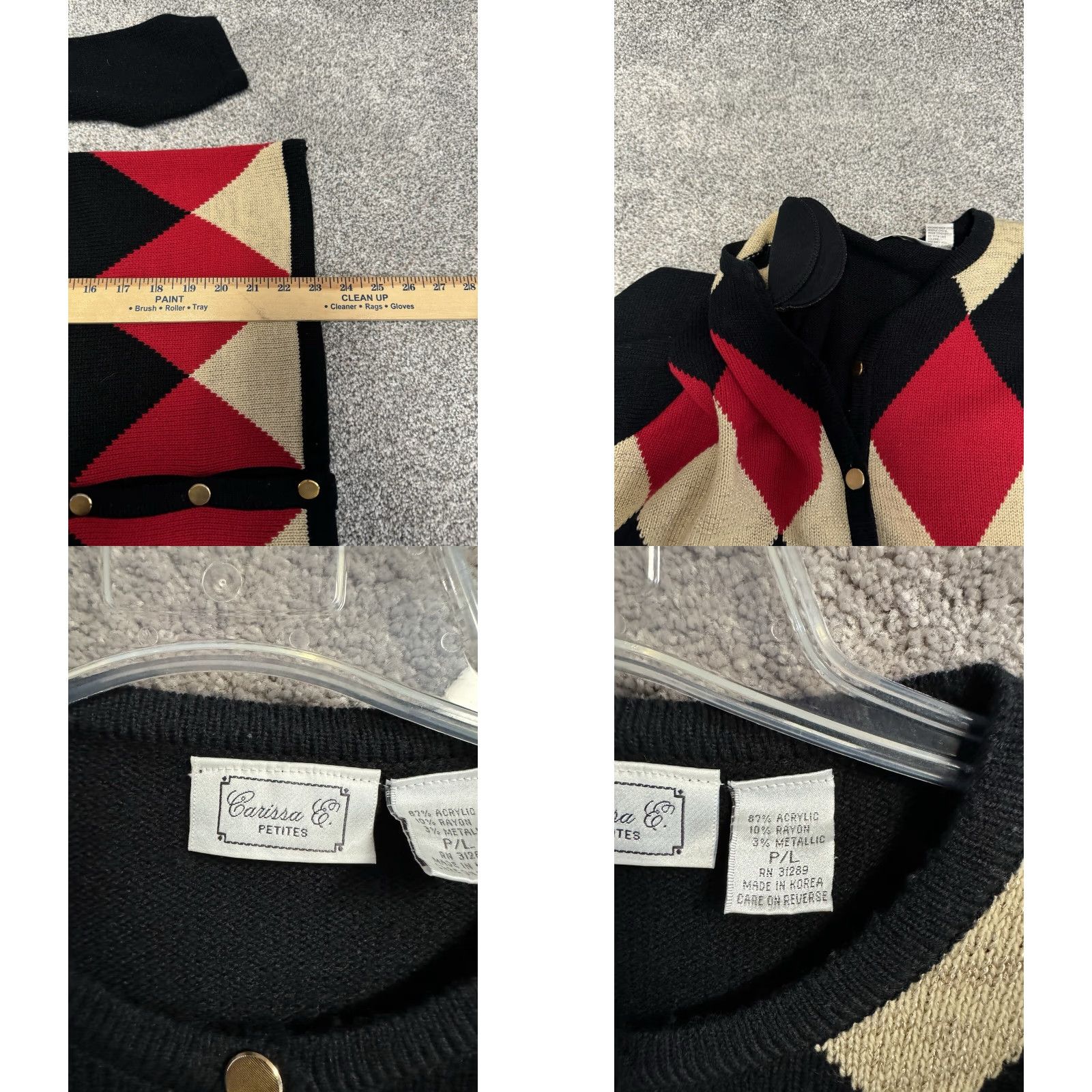 Vintage VINTAGE 80s Carissa E Cardigan Sweater Petite Large Argyle Sparkly Shoulder Pads Holiday Women Woman Cardigan Size L / US 10 / IT 46 - 8 Thumbnail