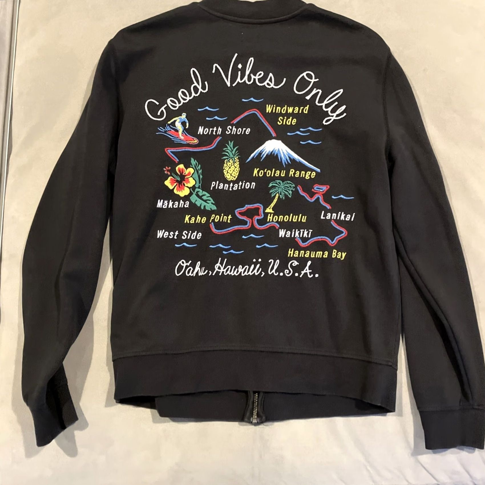 Gap VINTAGE Gap Track Jacket M Black Full Zip Chain Stitch OAHU Good Vibes Only Mens Size US M / EU 48-50 / 2 - 4 Thumbnail