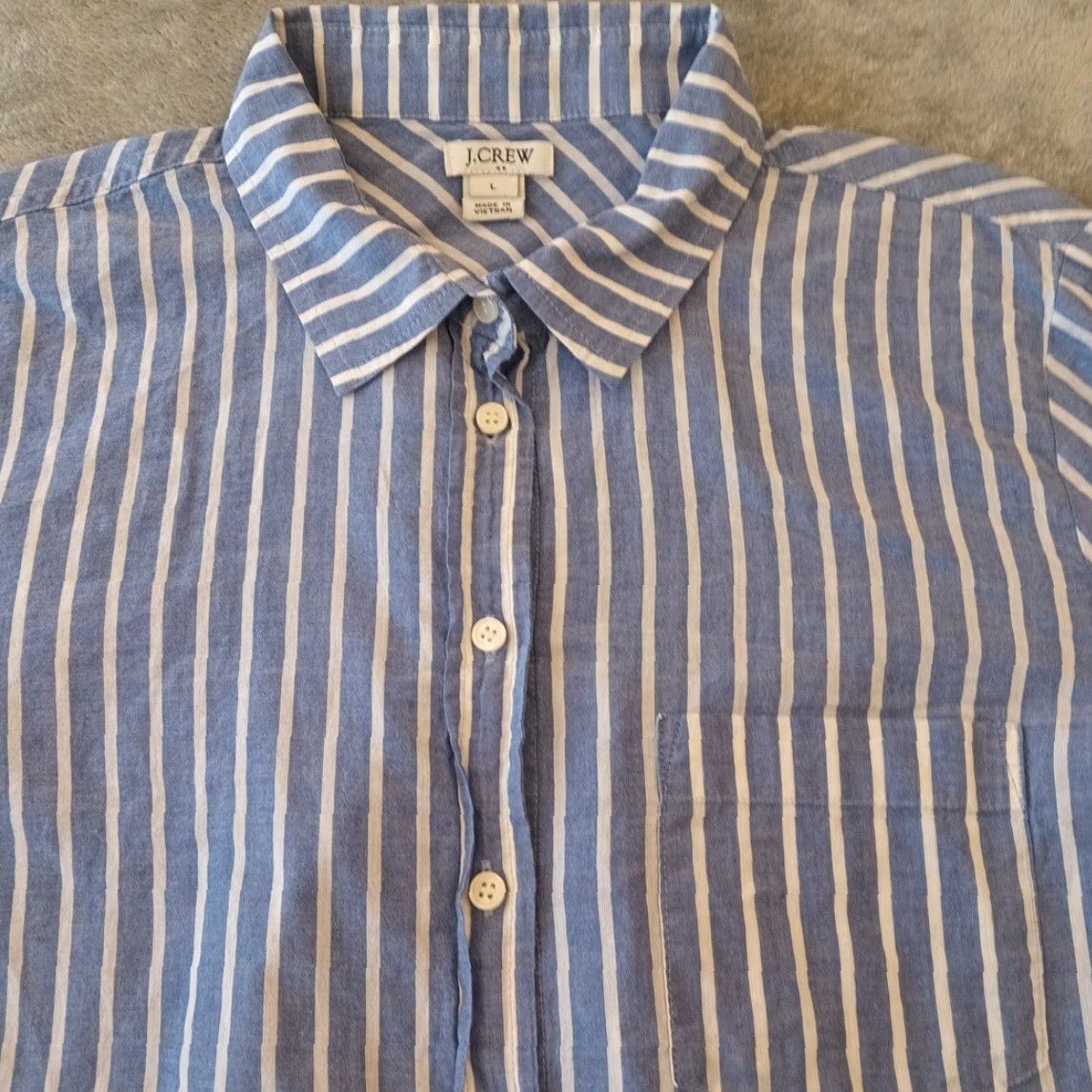 J.Crew J.Crew Shirt Womens Large Blue Striped Long Sleeve Button Up Lightweight Cotton Size L / US 10 / IT 46 - 2 Thumbnail