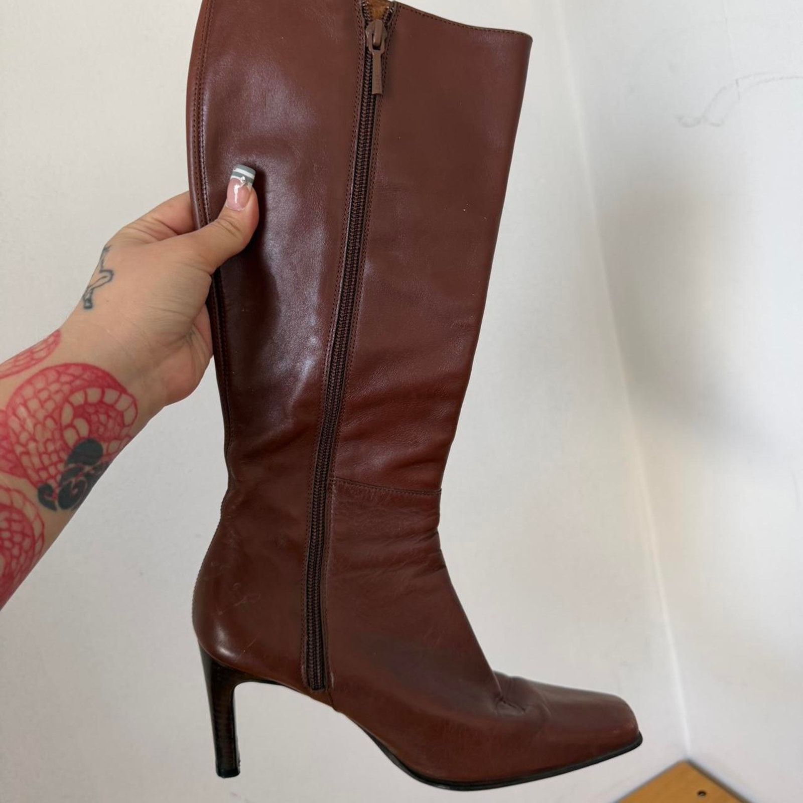 Zara Zara brown leather knee high boots Size US 8 / IT 38 - 1 Thumbnail