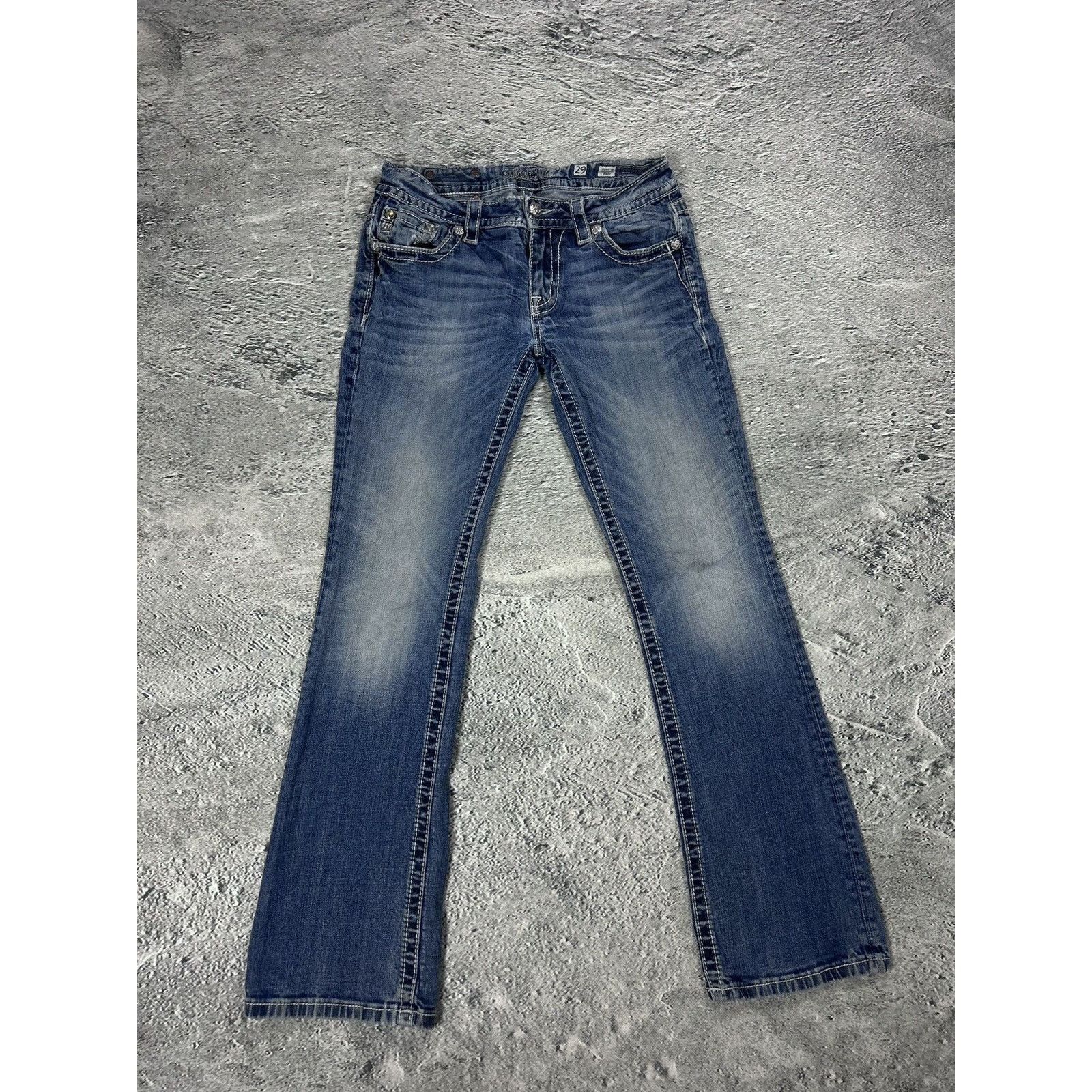 Miss Me Miss Me flared bootcut white stitching denim vintage y2k Size 29" - 5 Thumbnail