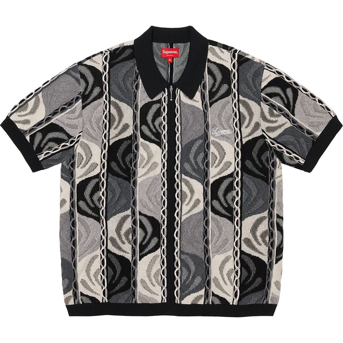 Supreme SUPREME ABSTRACT TEXTURED ZIP UP POLO - BLACK XL | Grailed 